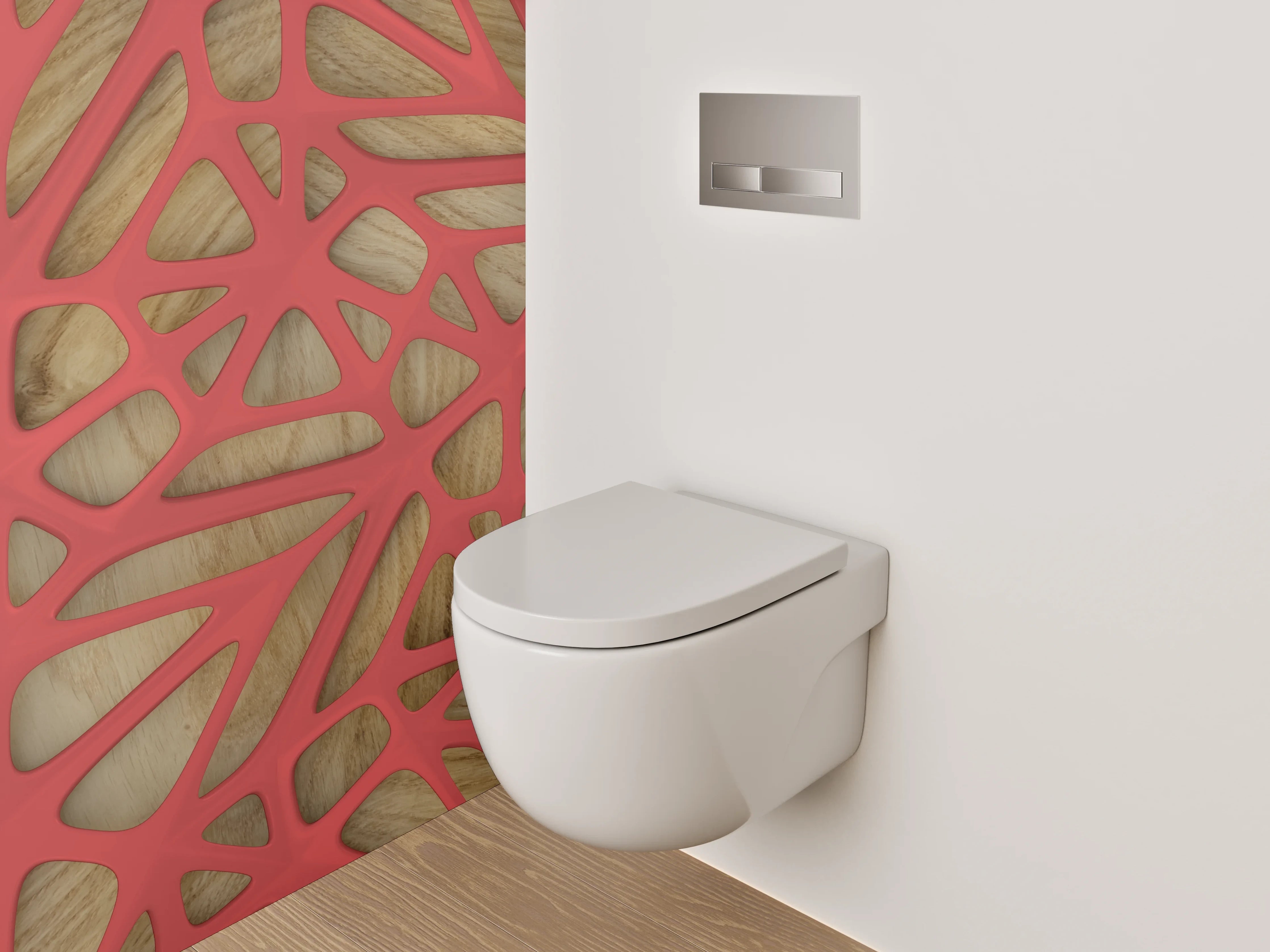 WC-Rückwand - Modernes geometrisches Netz Holz Rot