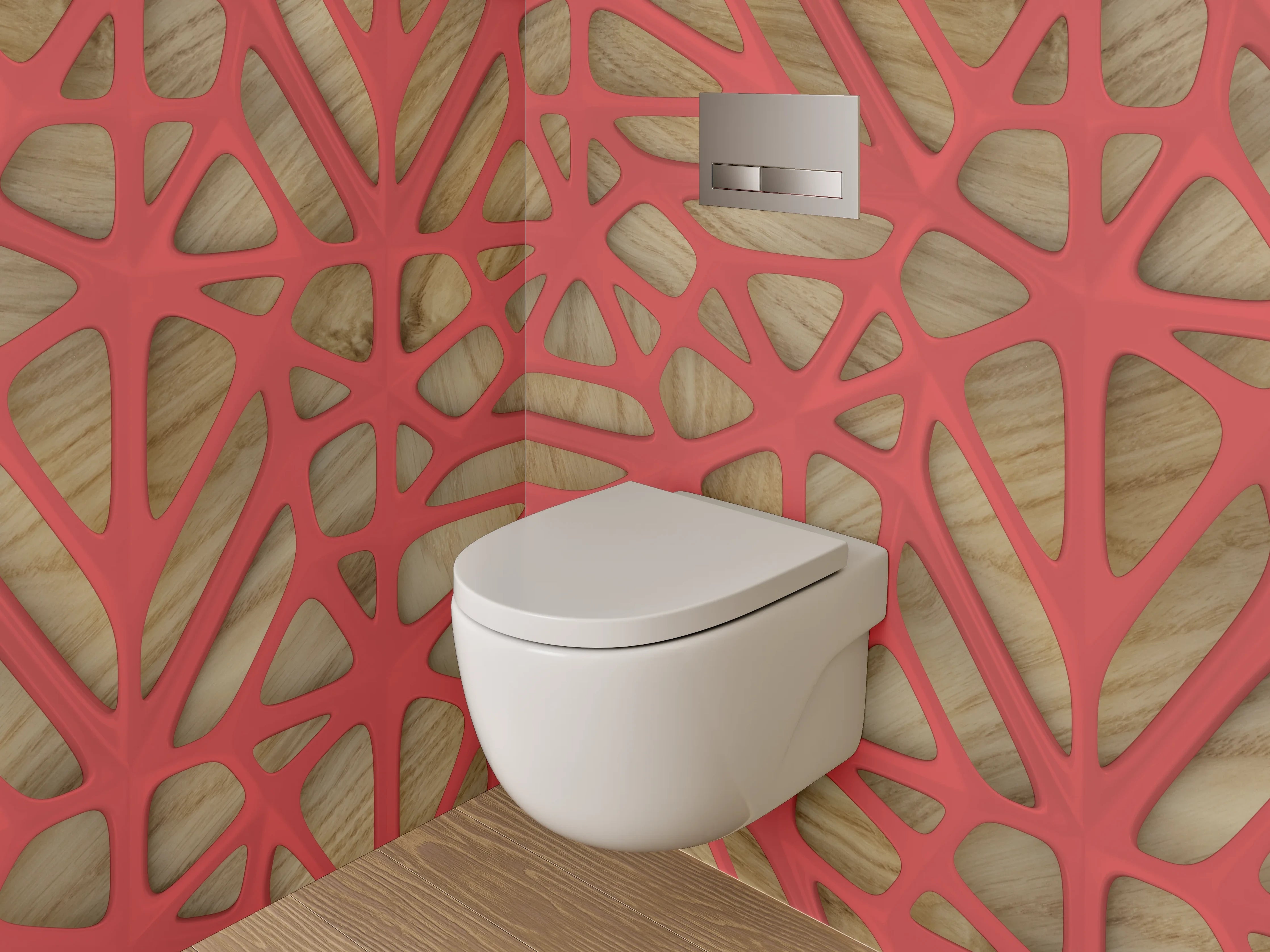 WC-Rückwand - Modernes geometrisches Netz Holz Rot