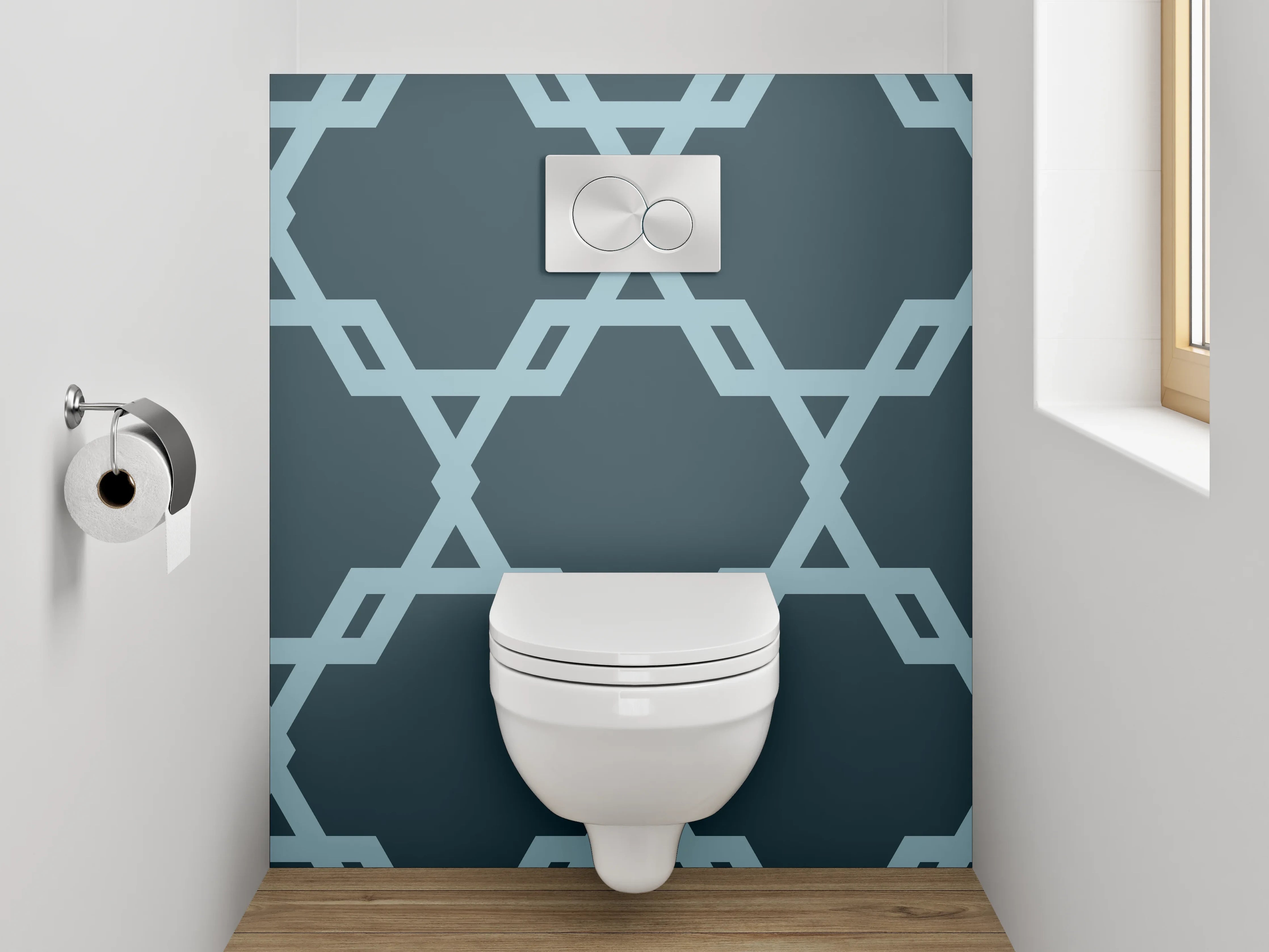 WC-Rückwand - Modernes geometrisches Retro-Muster Blau