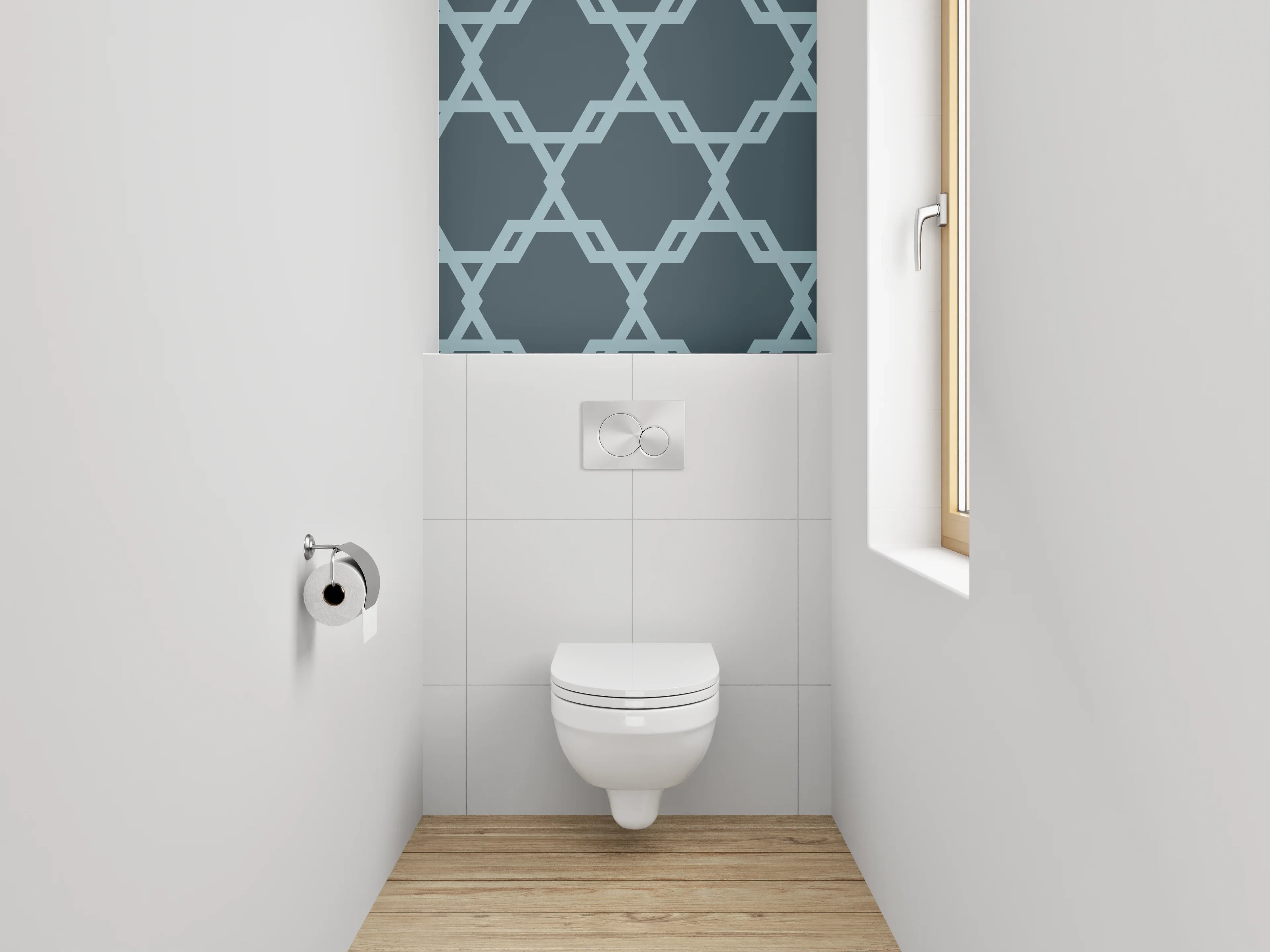 WC-Rückwand - Modernes geometrisches Retro-Muster Blau