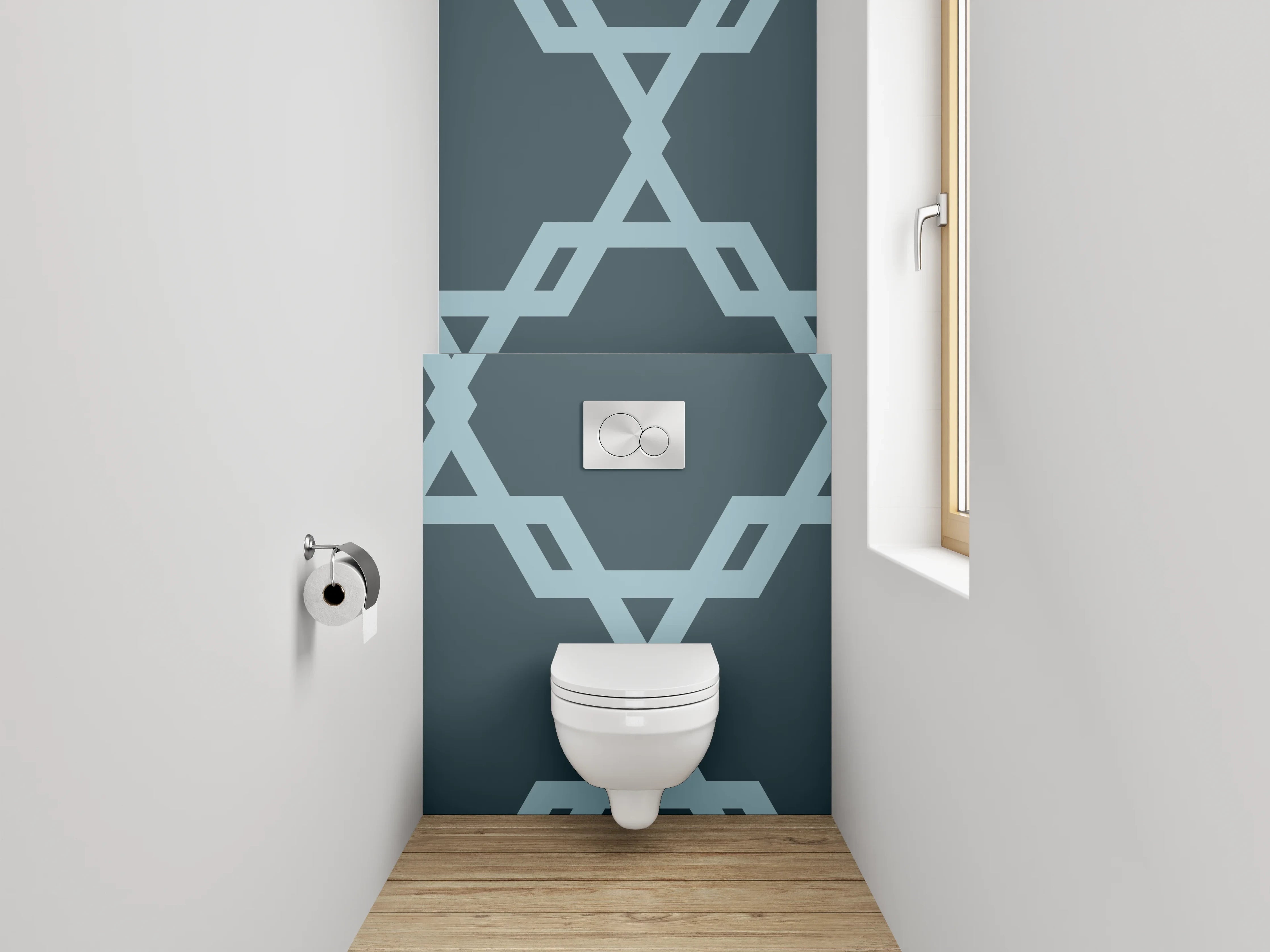 WC-Rückwand - Modernes geometrisches Retro-Muster Blau