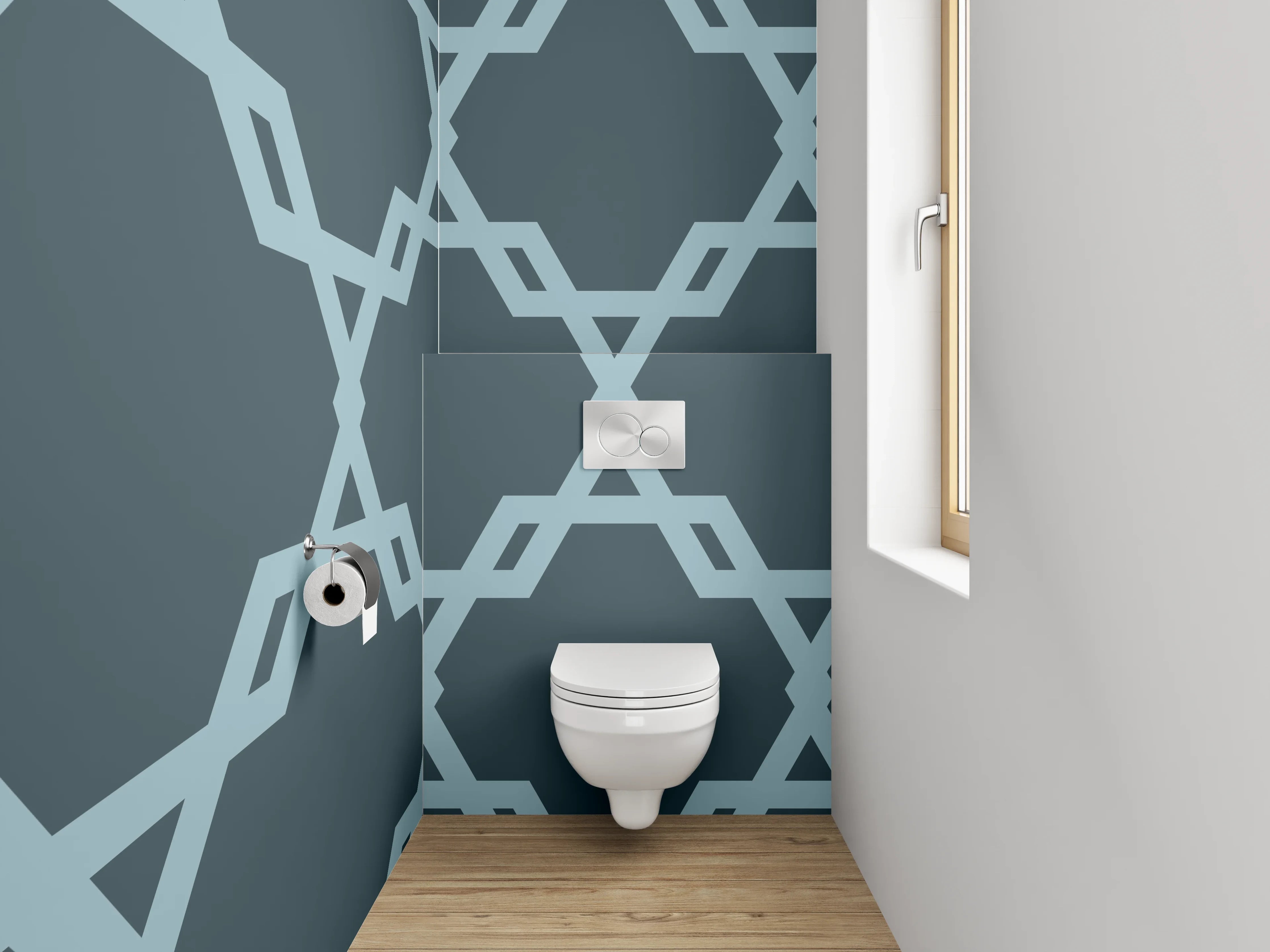 WC-Rückwand - Modernes geometrisches Retro-Muster Blau