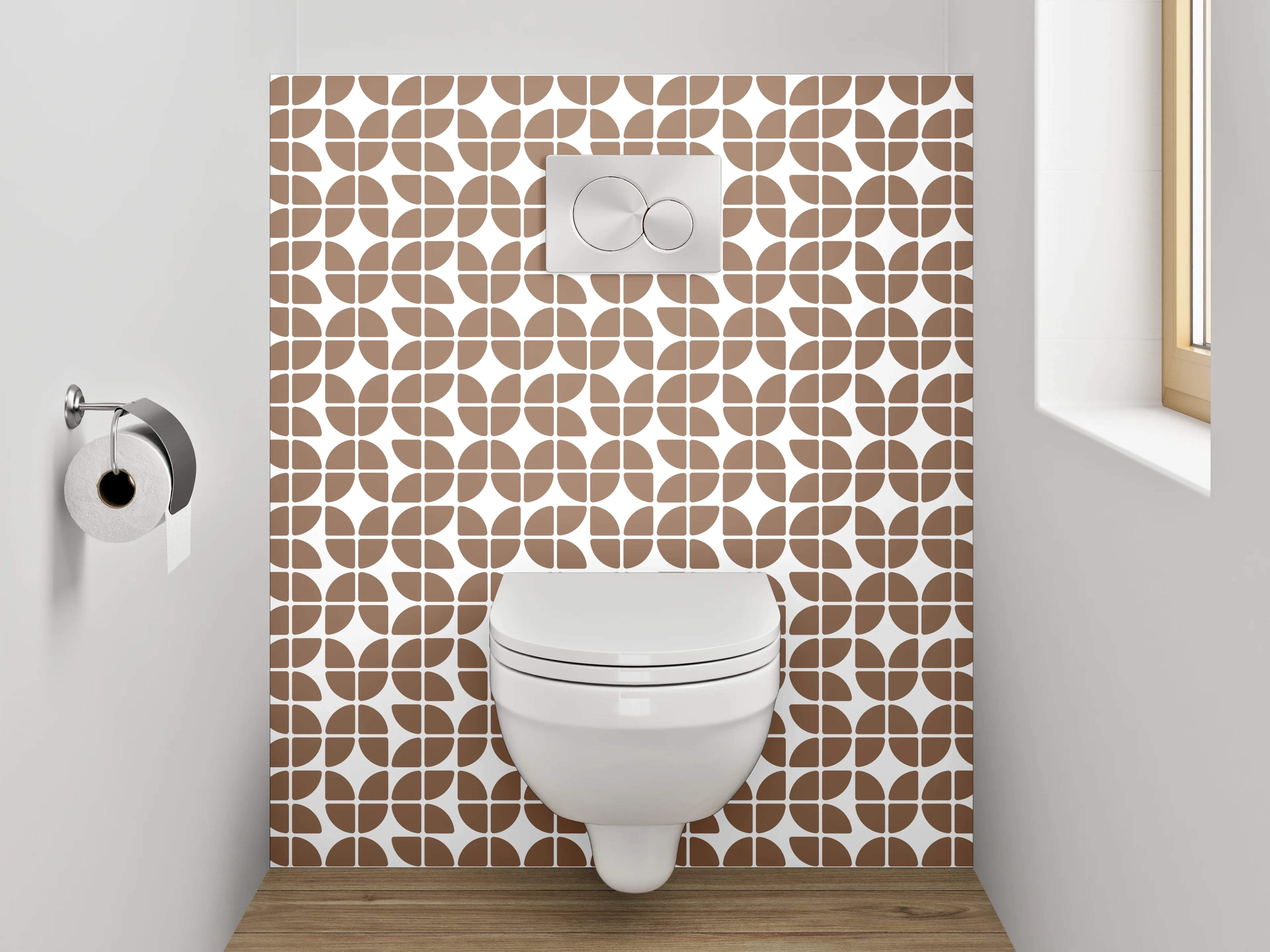 WC-Rückwand - Modernes geometrisches Retro-Muster Braun Weiß