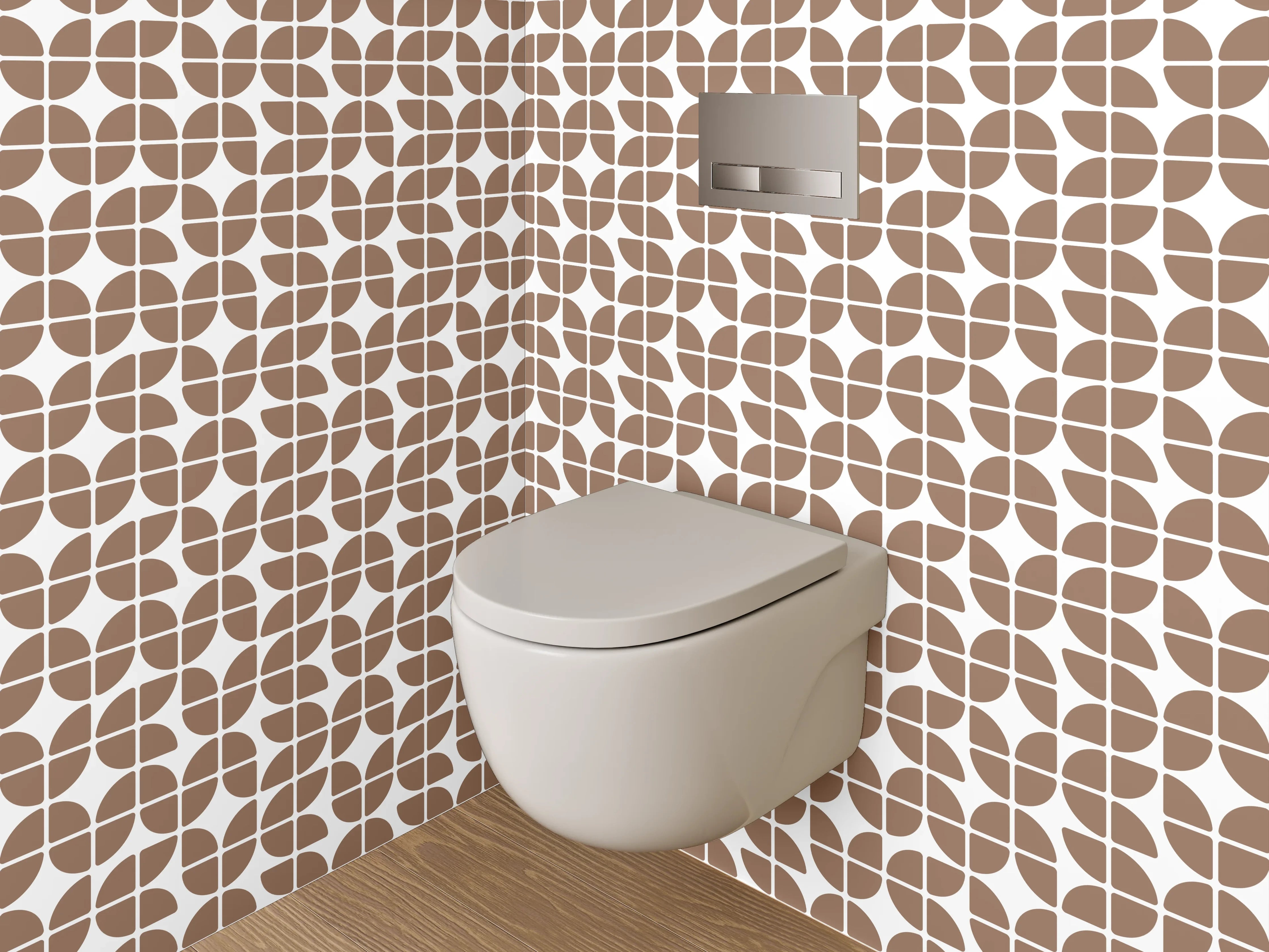 WC-Rückwand - Modernes geometrisches Retro-Muster Braun Weiß