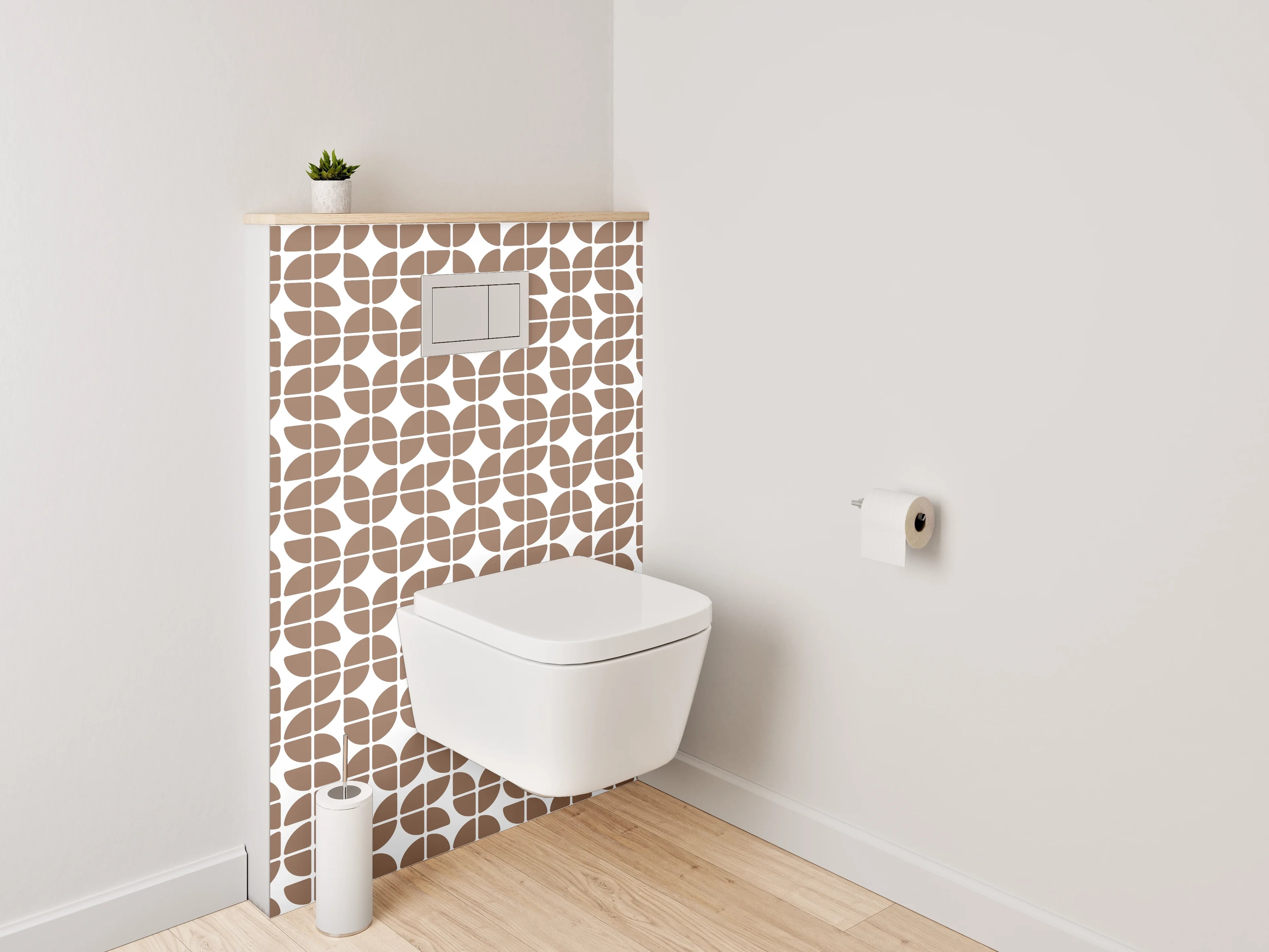 WC-Rückwand - Modernes geometrisches Retro-Muster Braun Weiß