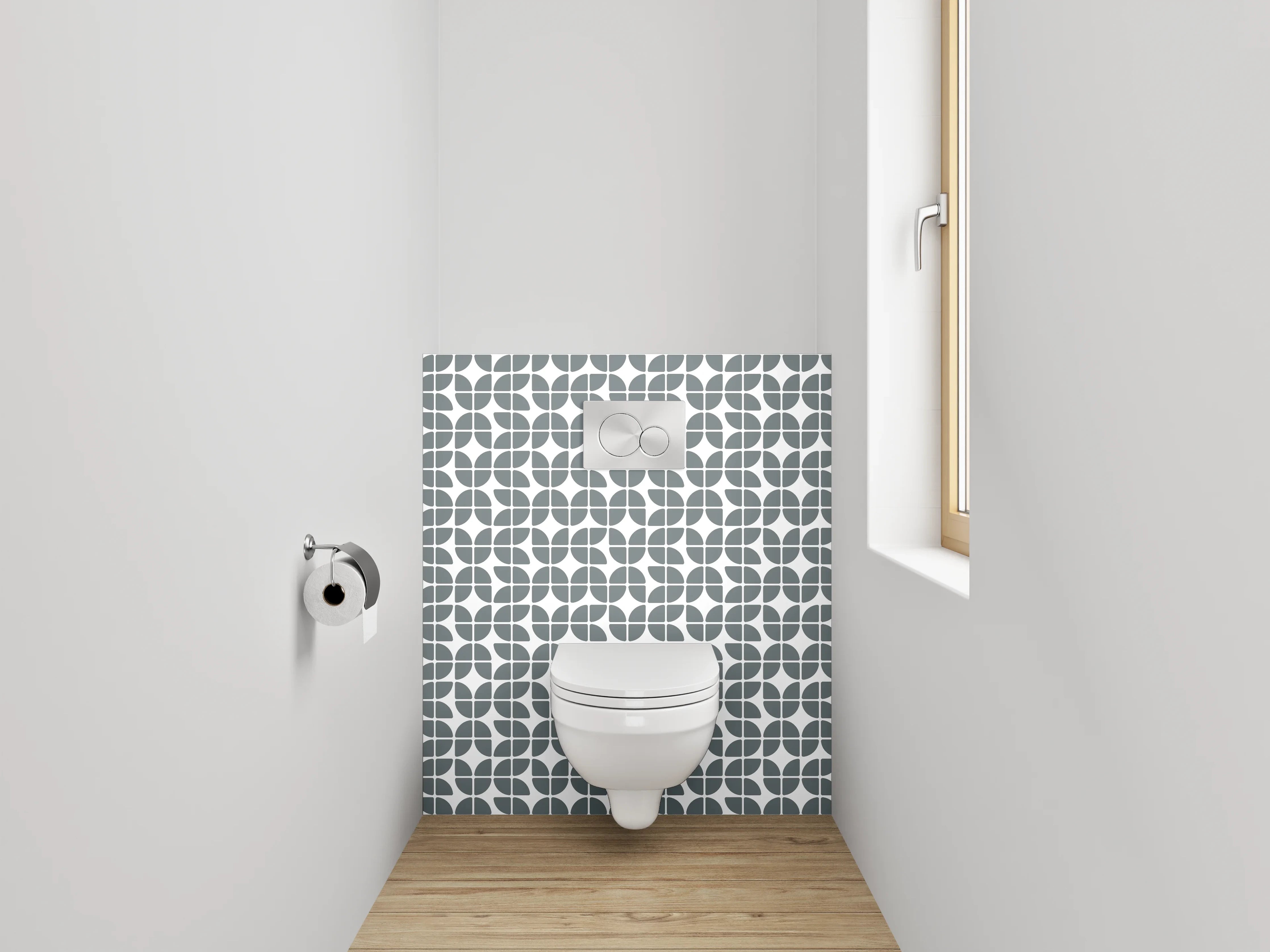 WC-Rückwand - Modernes geometrisches Retro-Muster Grau Weiß
