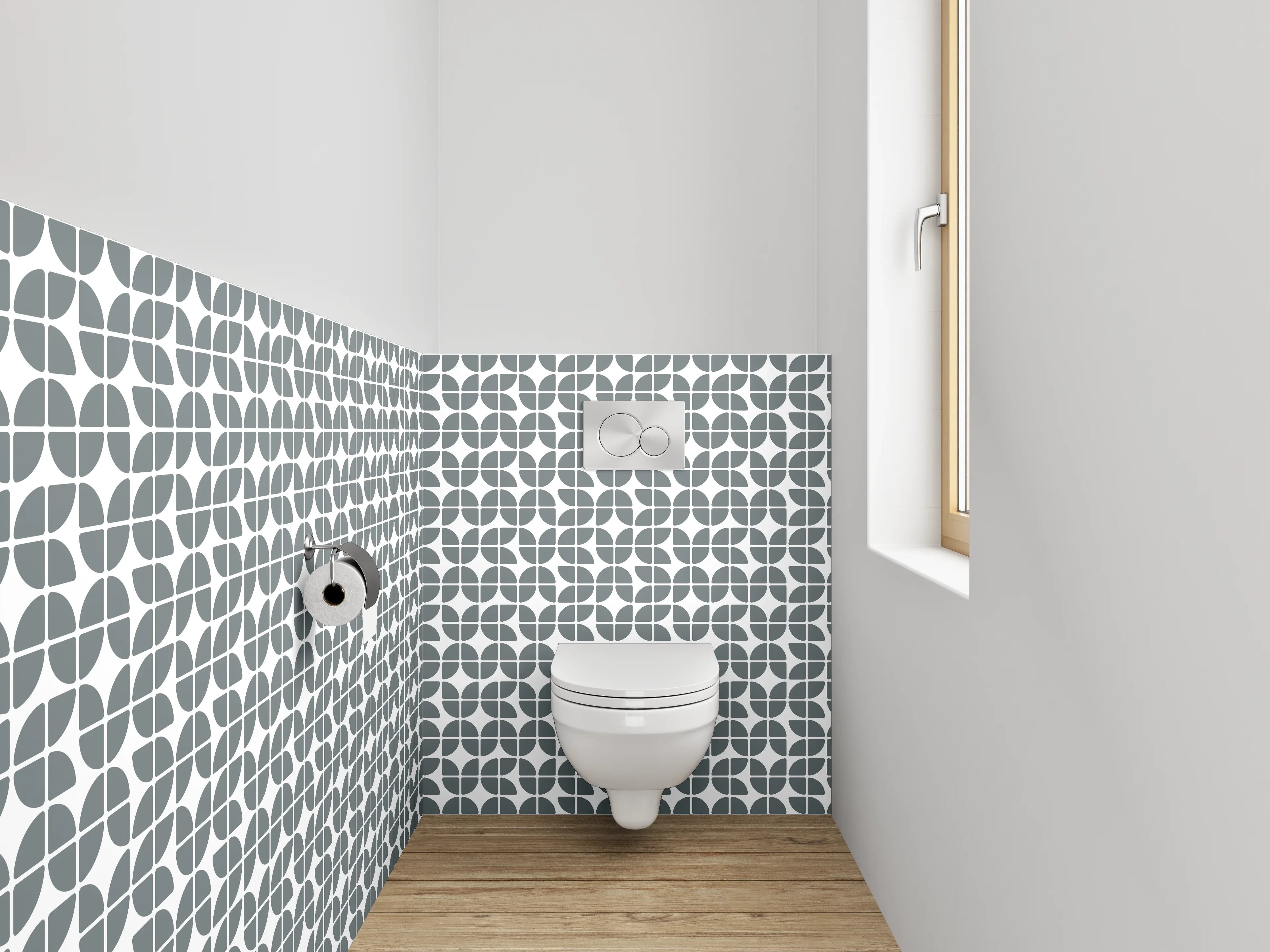 WC-Rückwand - Modernes geometrisches Retro-Muster Grau Weiß