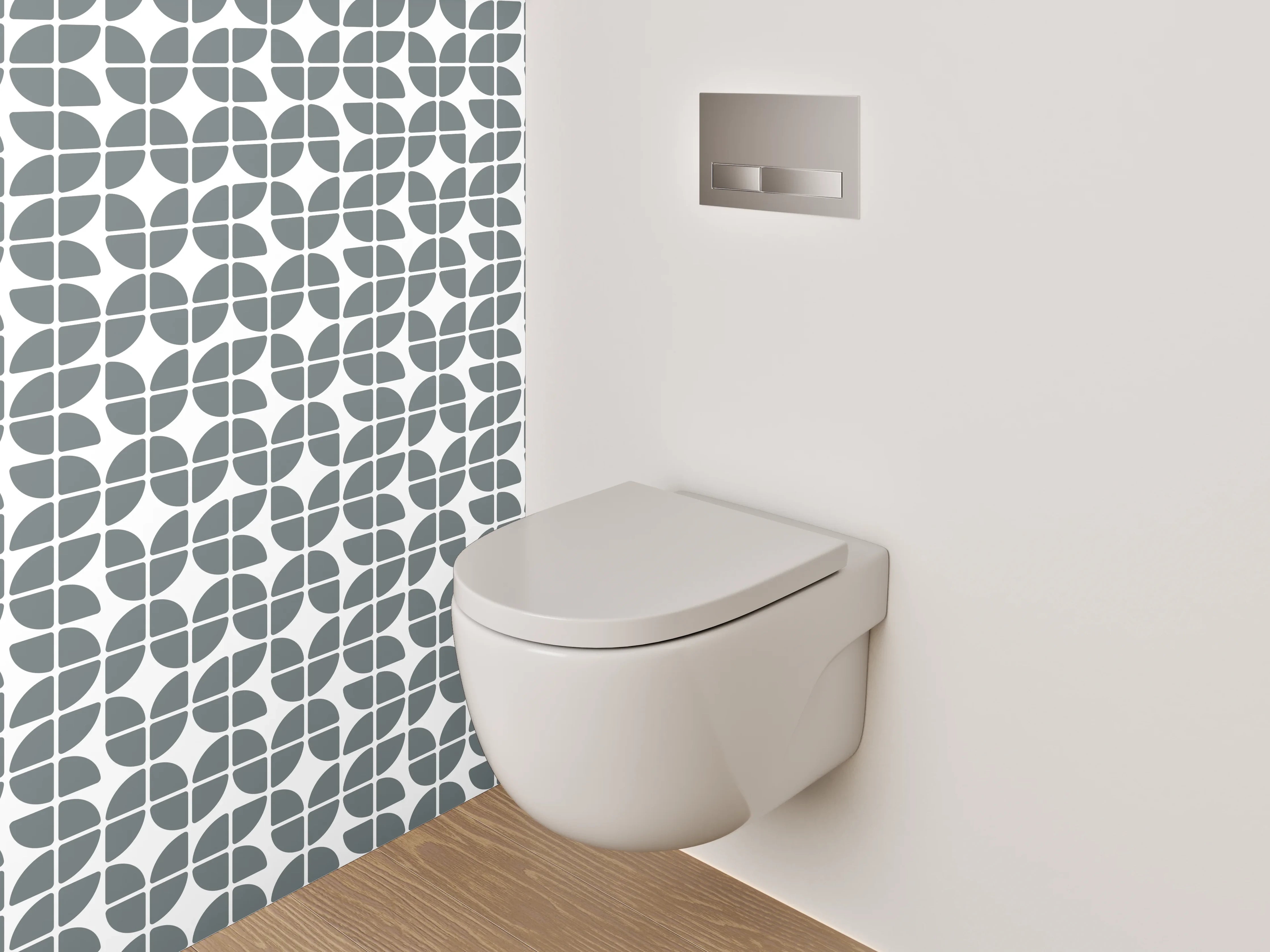 WC-Rückwand - Modernes geometrisches Retro-Muster Grau Weiß
