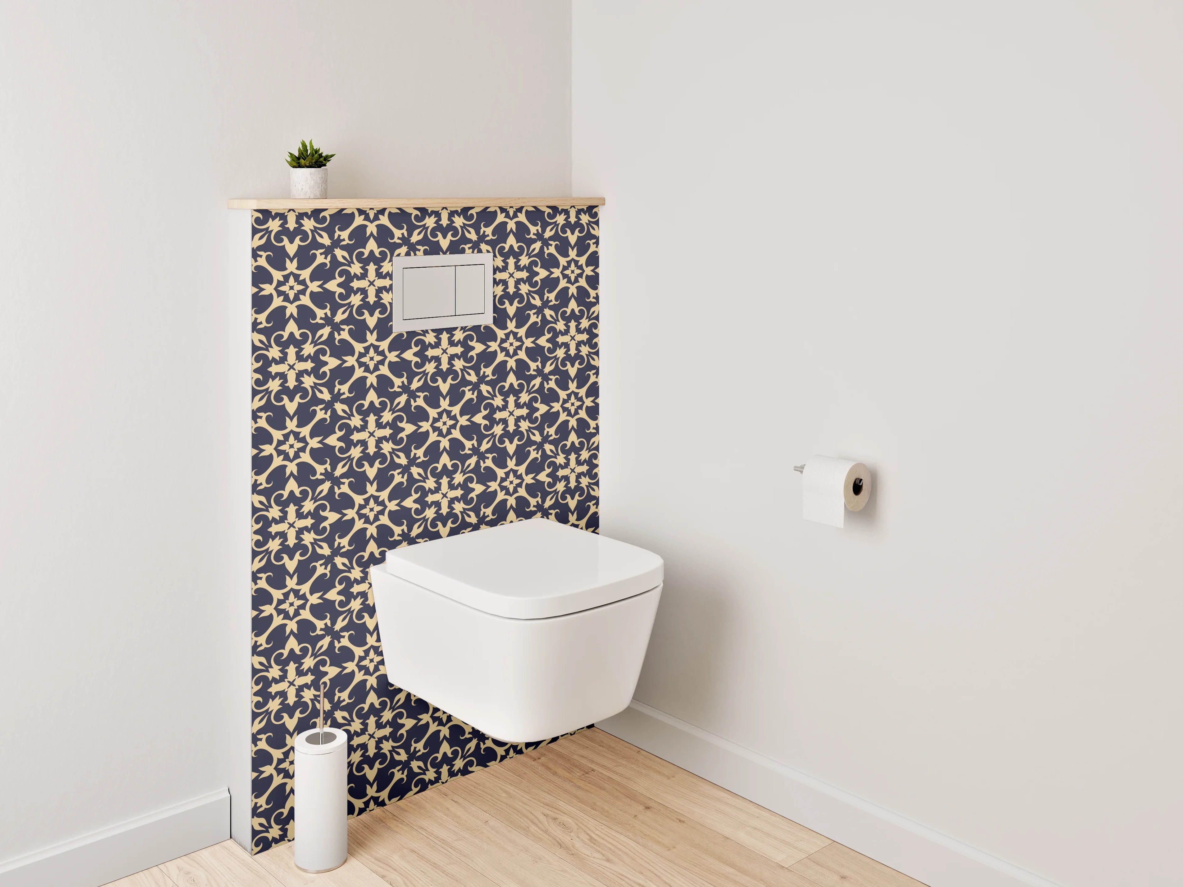 WC-Rückwand - Modernes grafisches Kachelmuster Gelb Blau