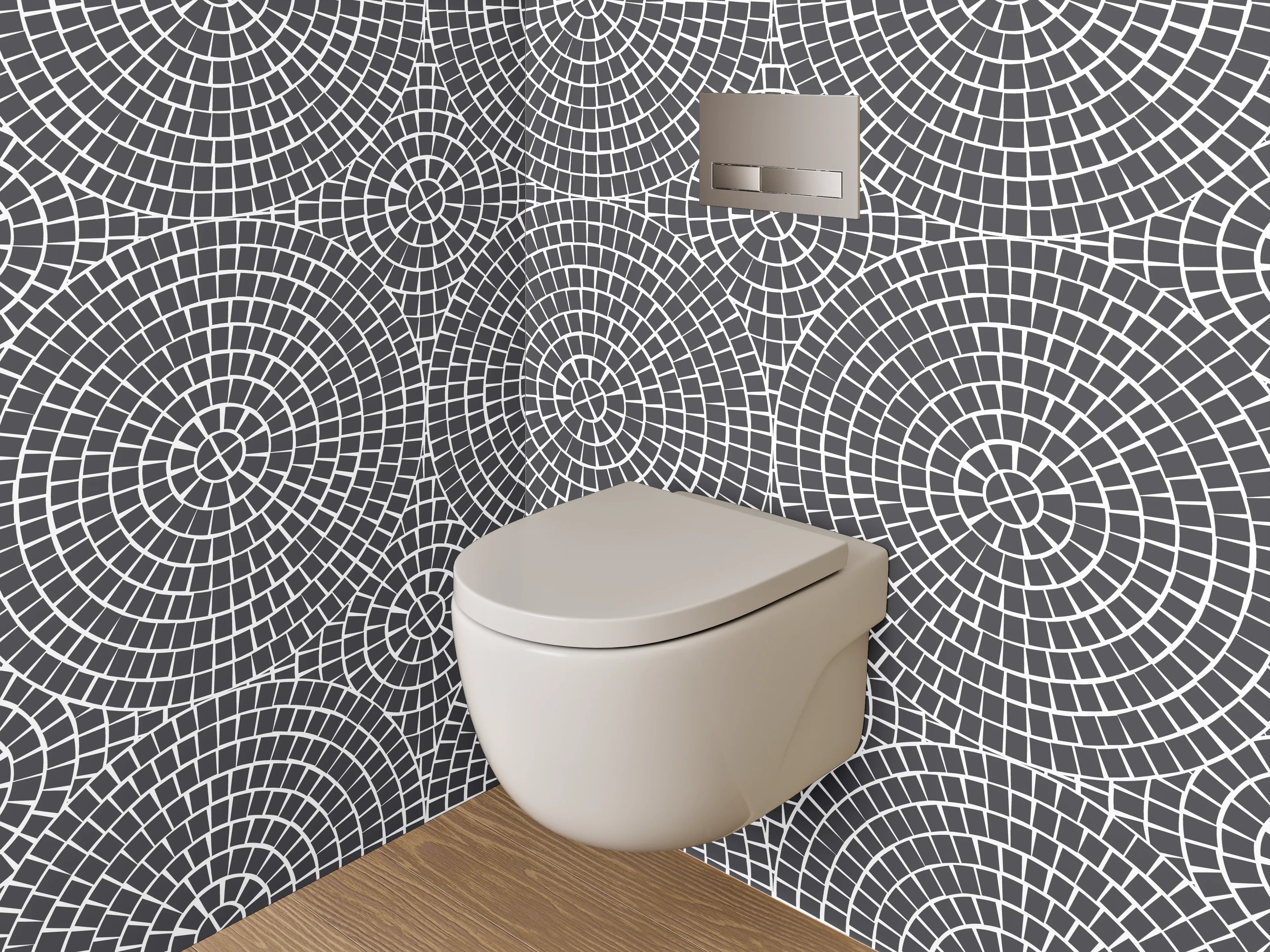 WC-Rückwand - Modernes grafisches Kreislinienmuster Schwarz-Weiß