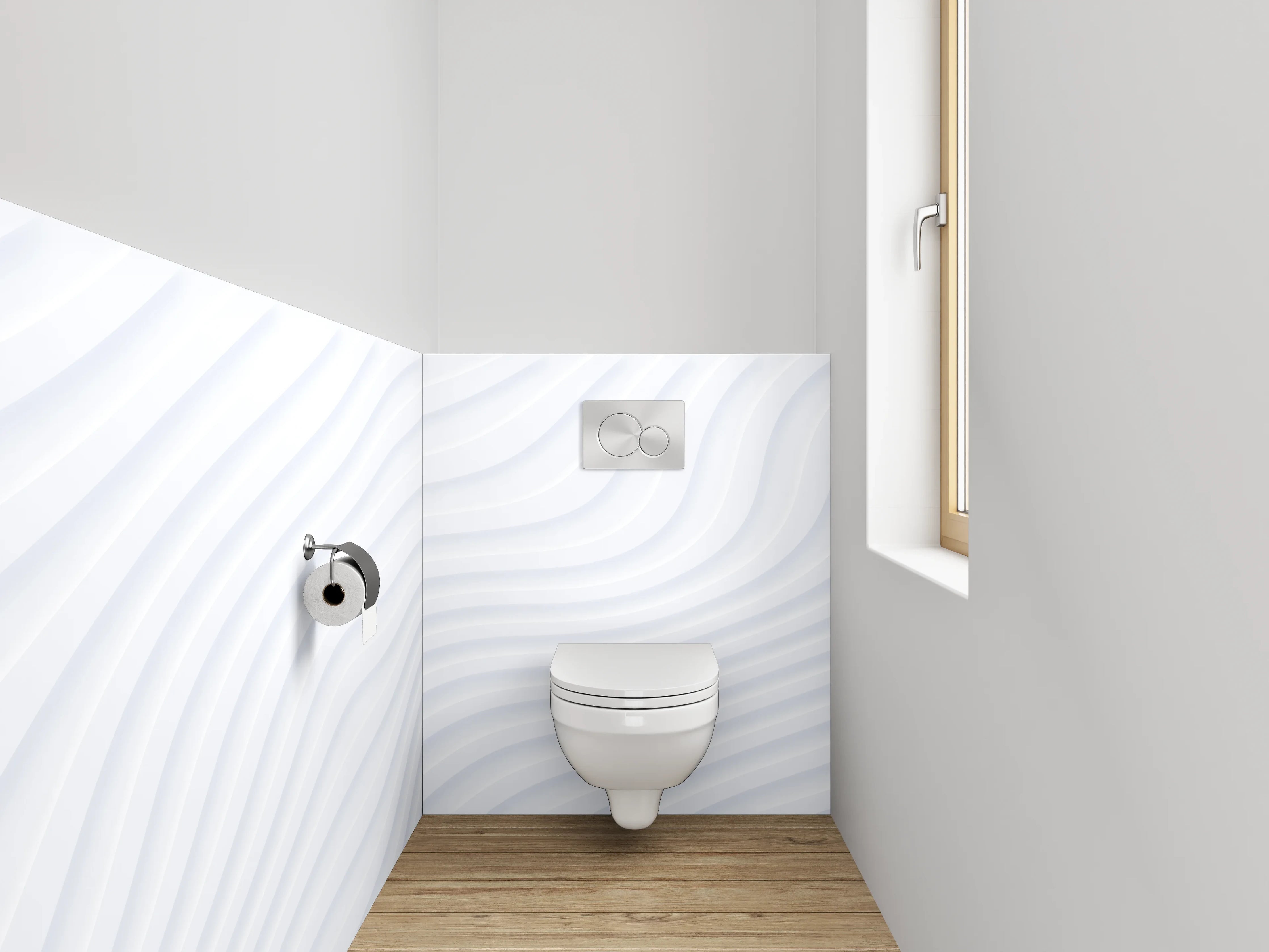WC-Rückwand - Modernes weiß-graues Wellenmuster
