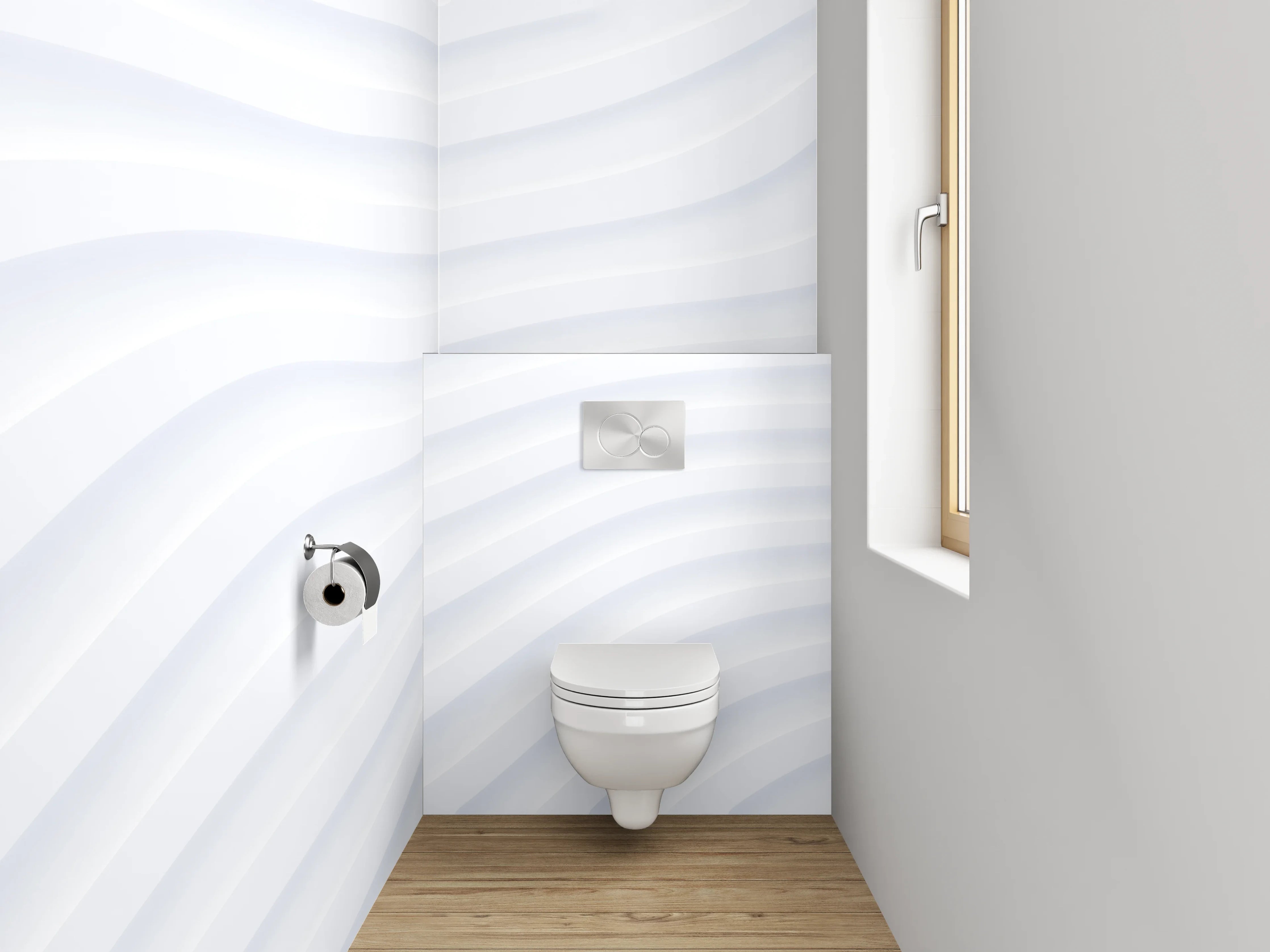 WC-Rückwand - Modernes weiß-graues Wellenmuster