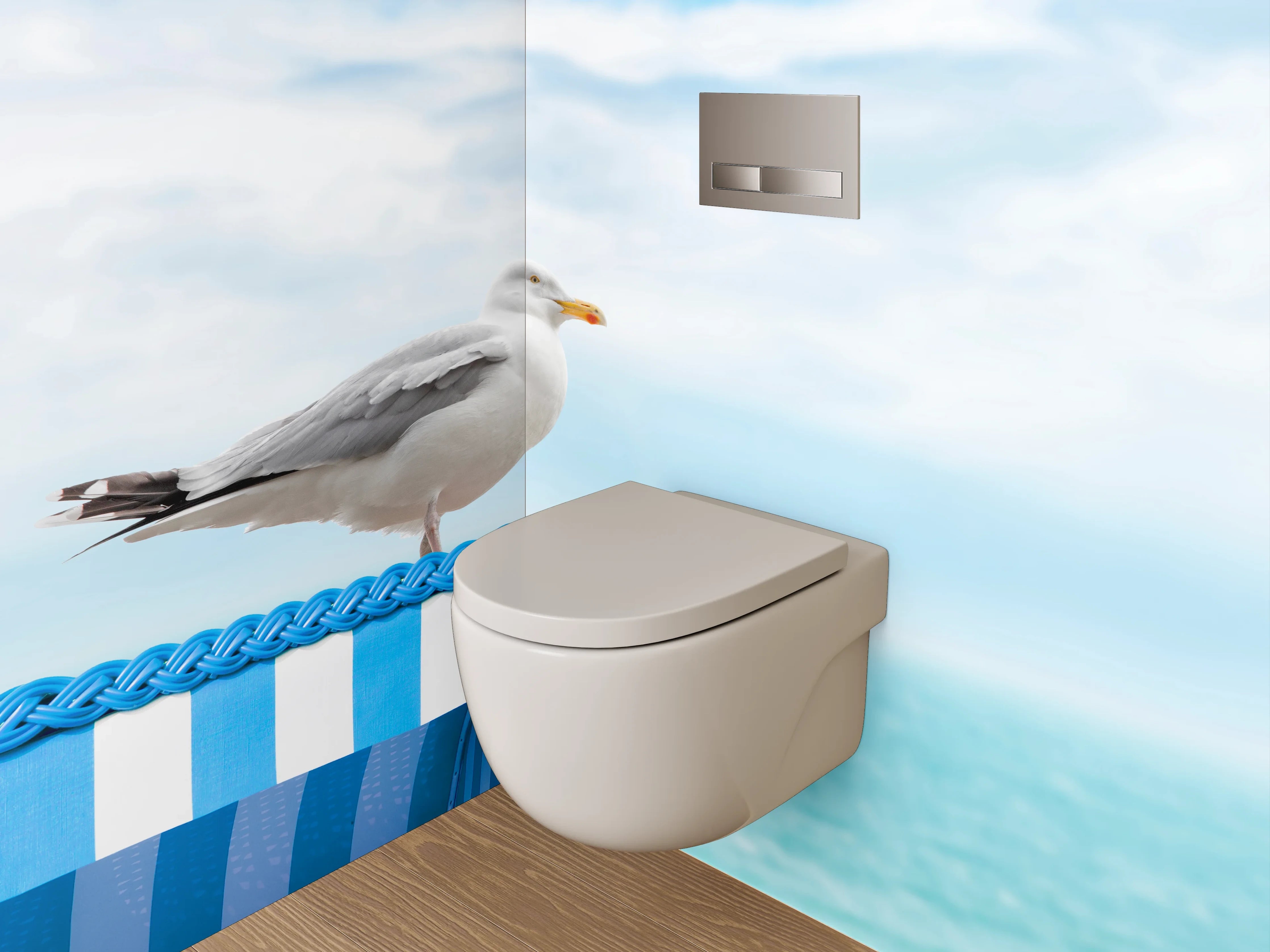 WC-Rückwand - Möwe auf Strandkorb am Meer