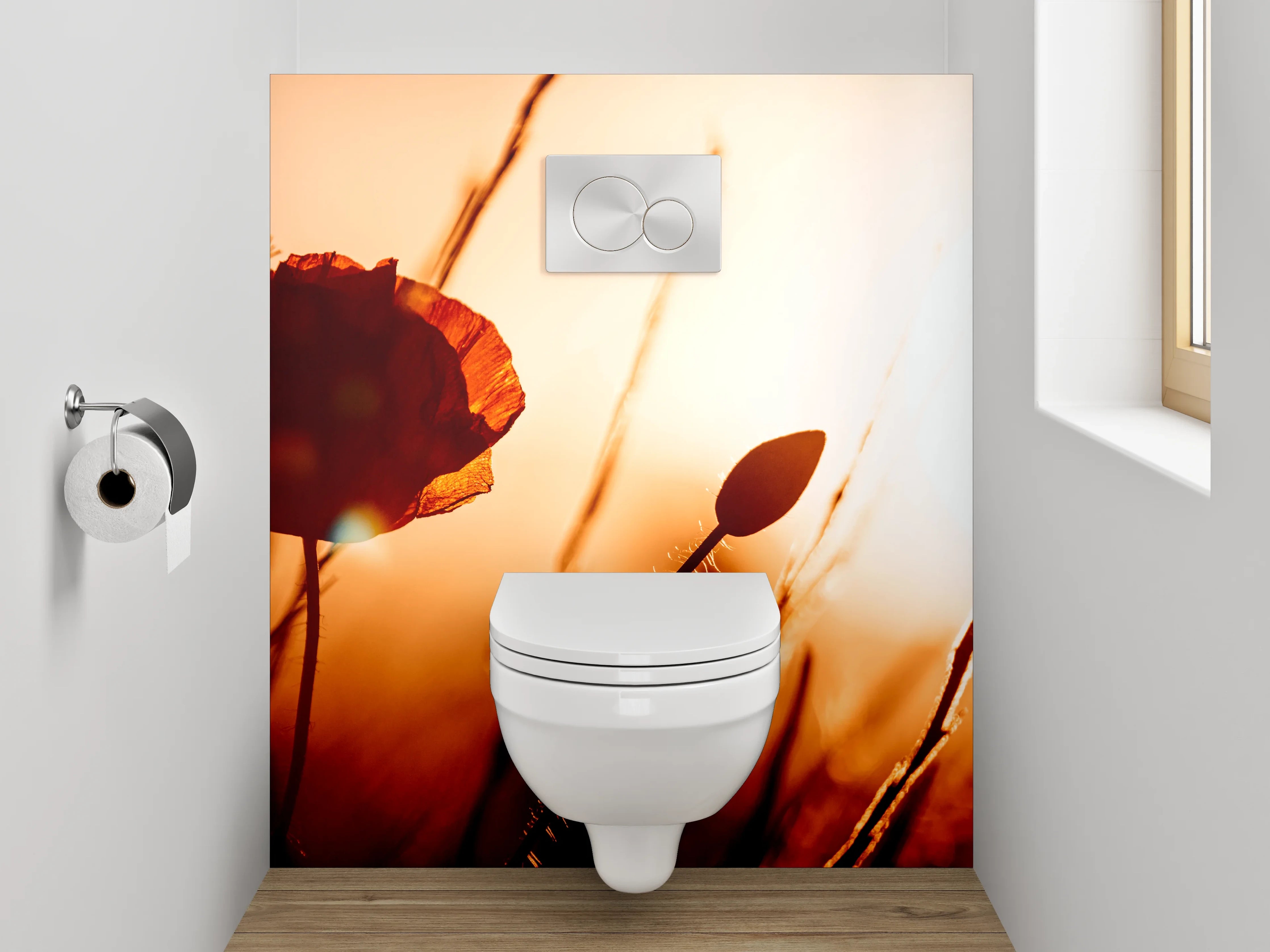 WC-Rückwand - Mohnblume im Sonnenuntergang