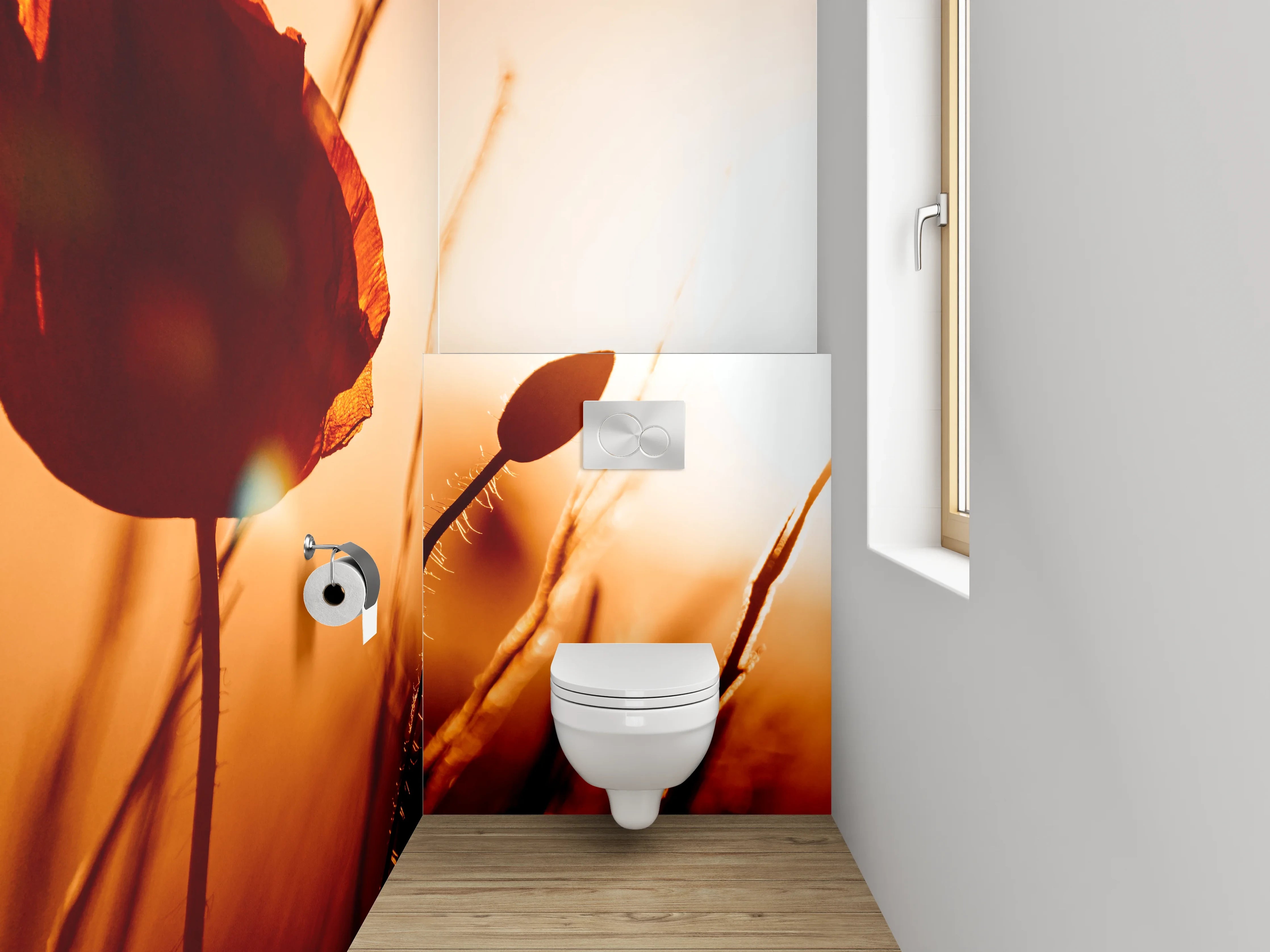 WC-Rückwand - Mohnblume im Sonnenuntergang