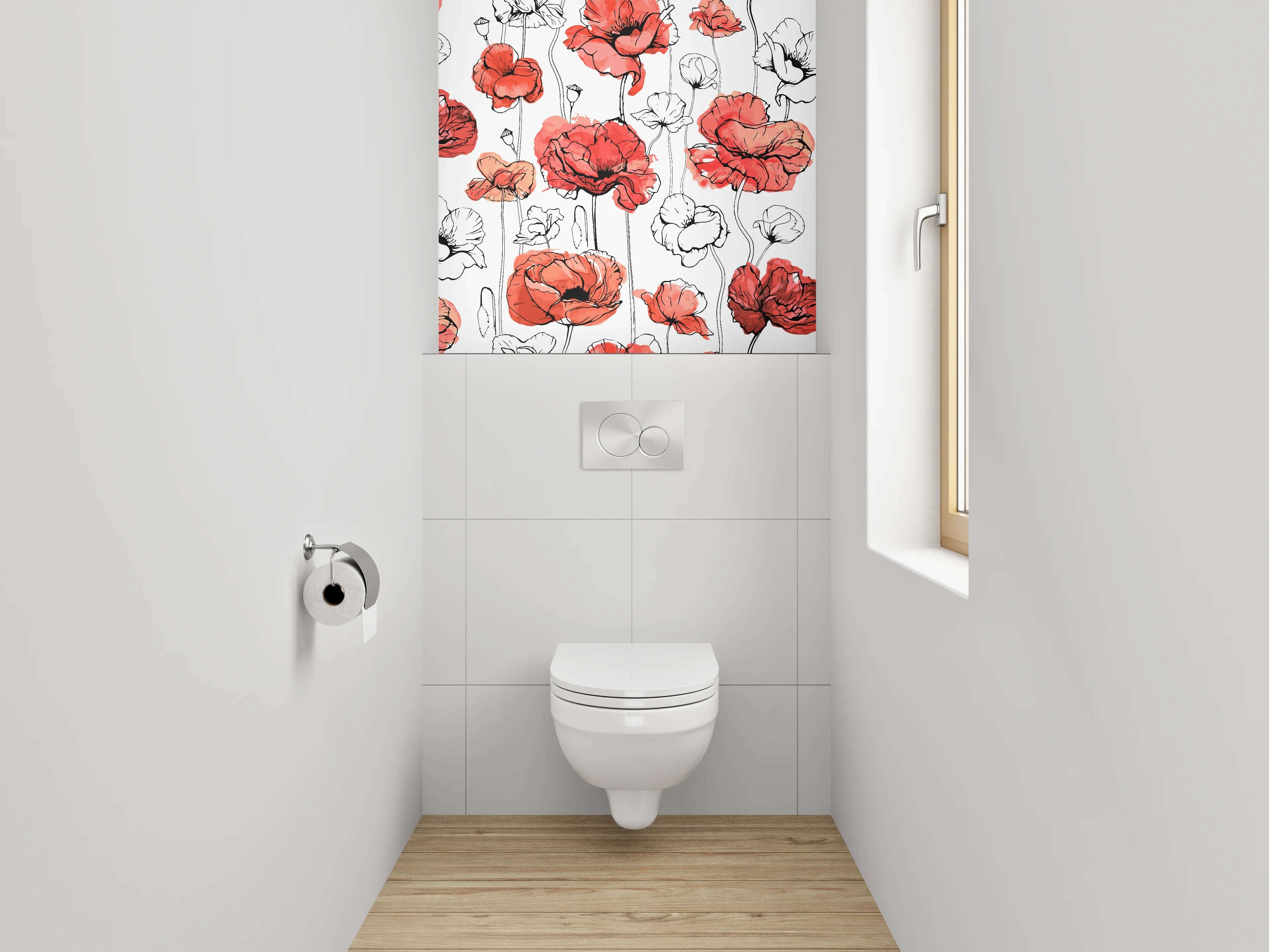 WC-Rückwand - Mohnblumen Aquarell Illustration