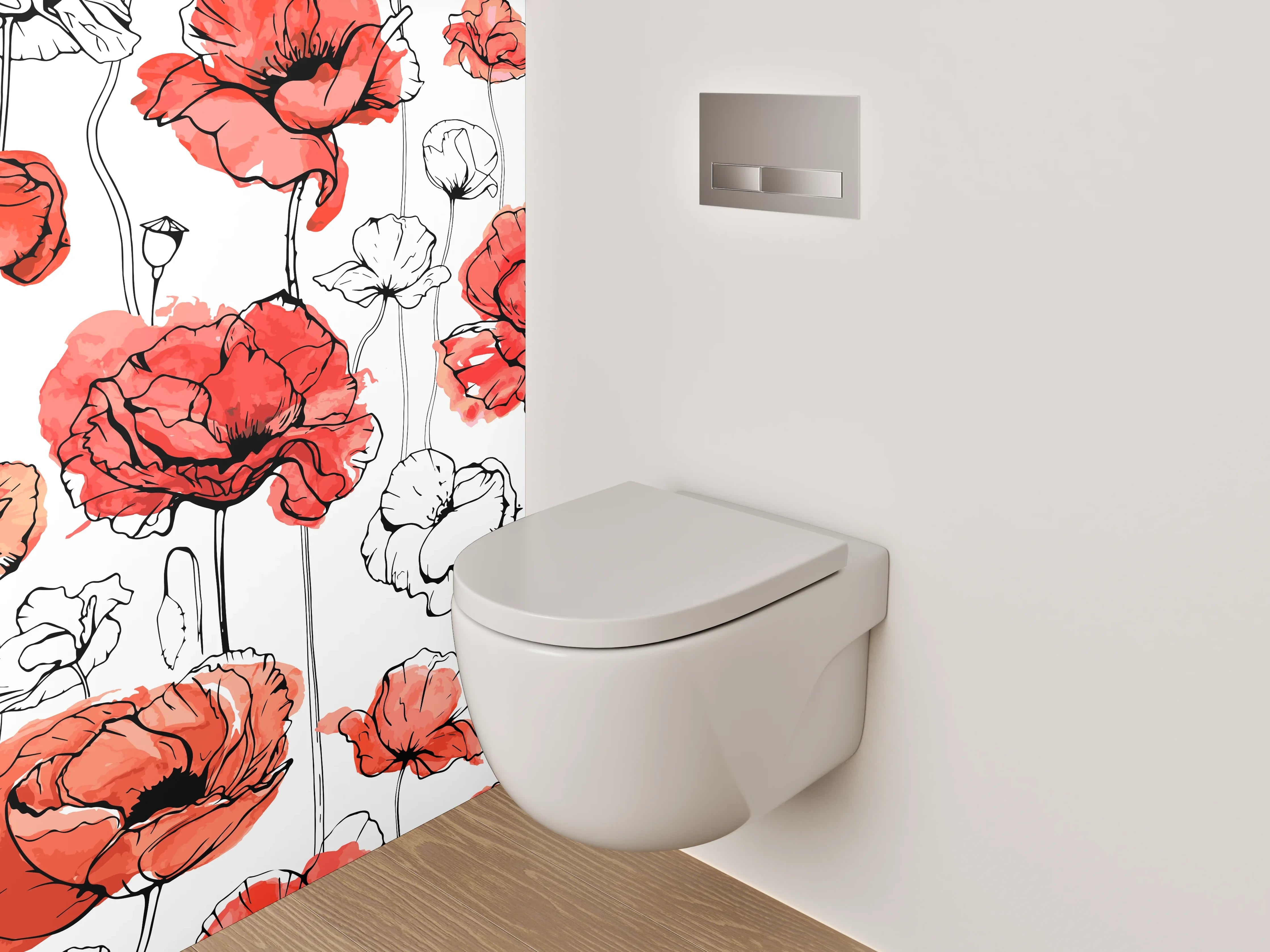 WC-Rückwand - Mohnblumen Aquarell Illustration