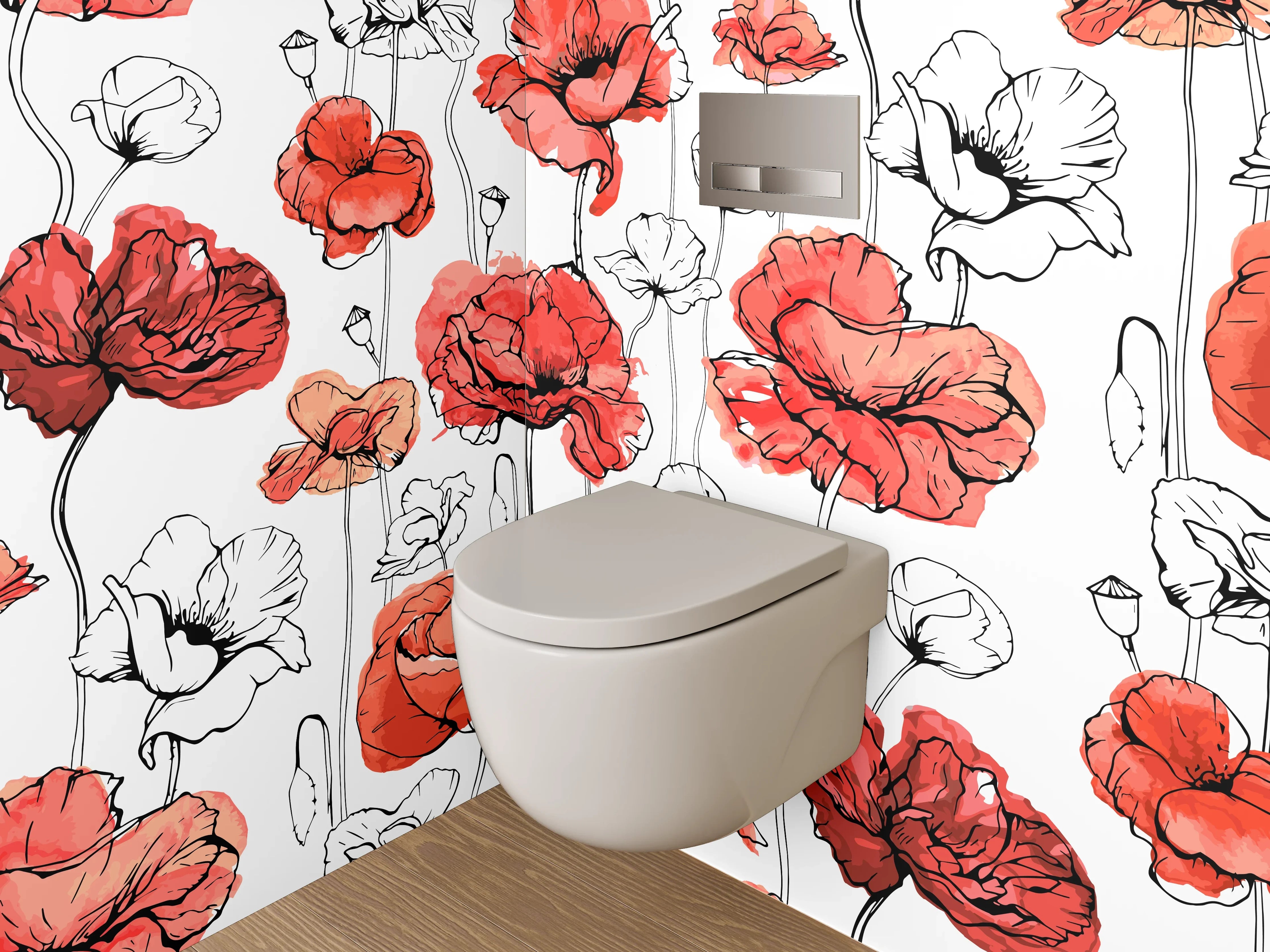 WC-Rückwand - Mohnblumen Aquarell Illustration