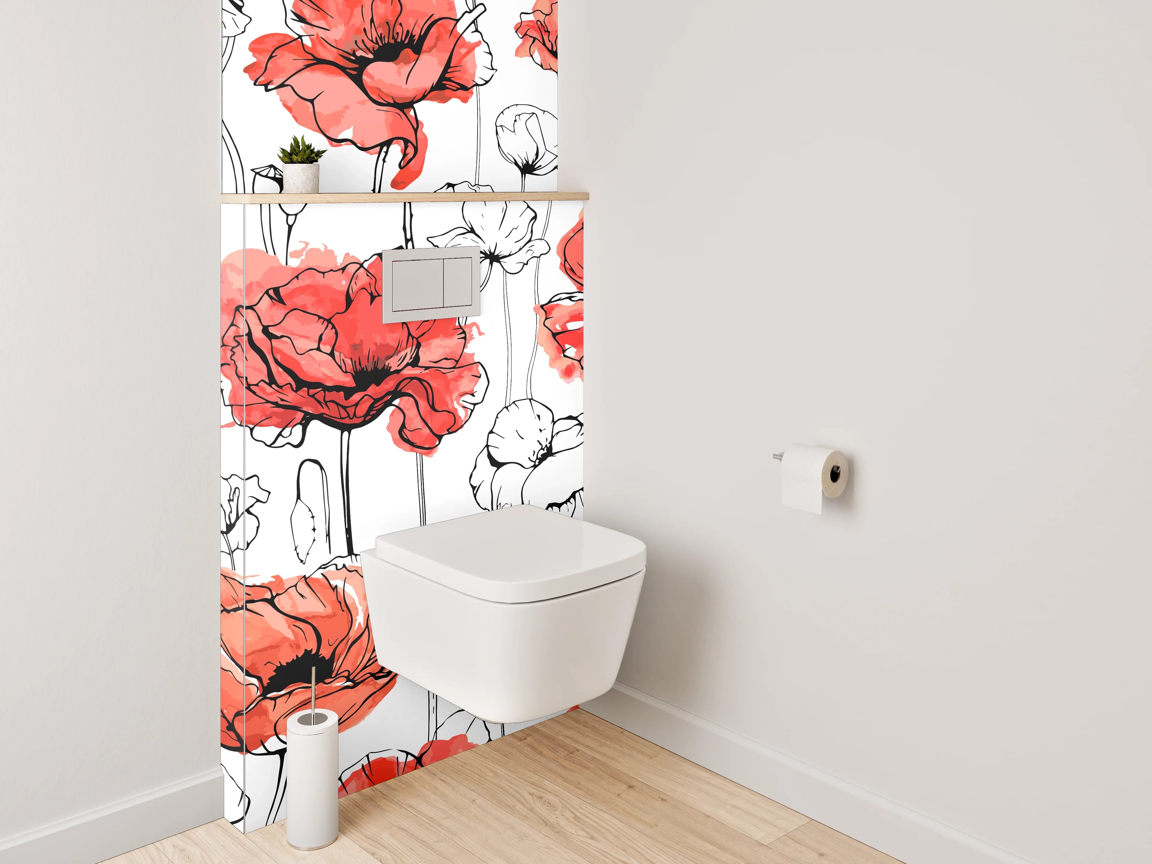 WC-Rückwand - Mohnblumen Aquarell Illustration