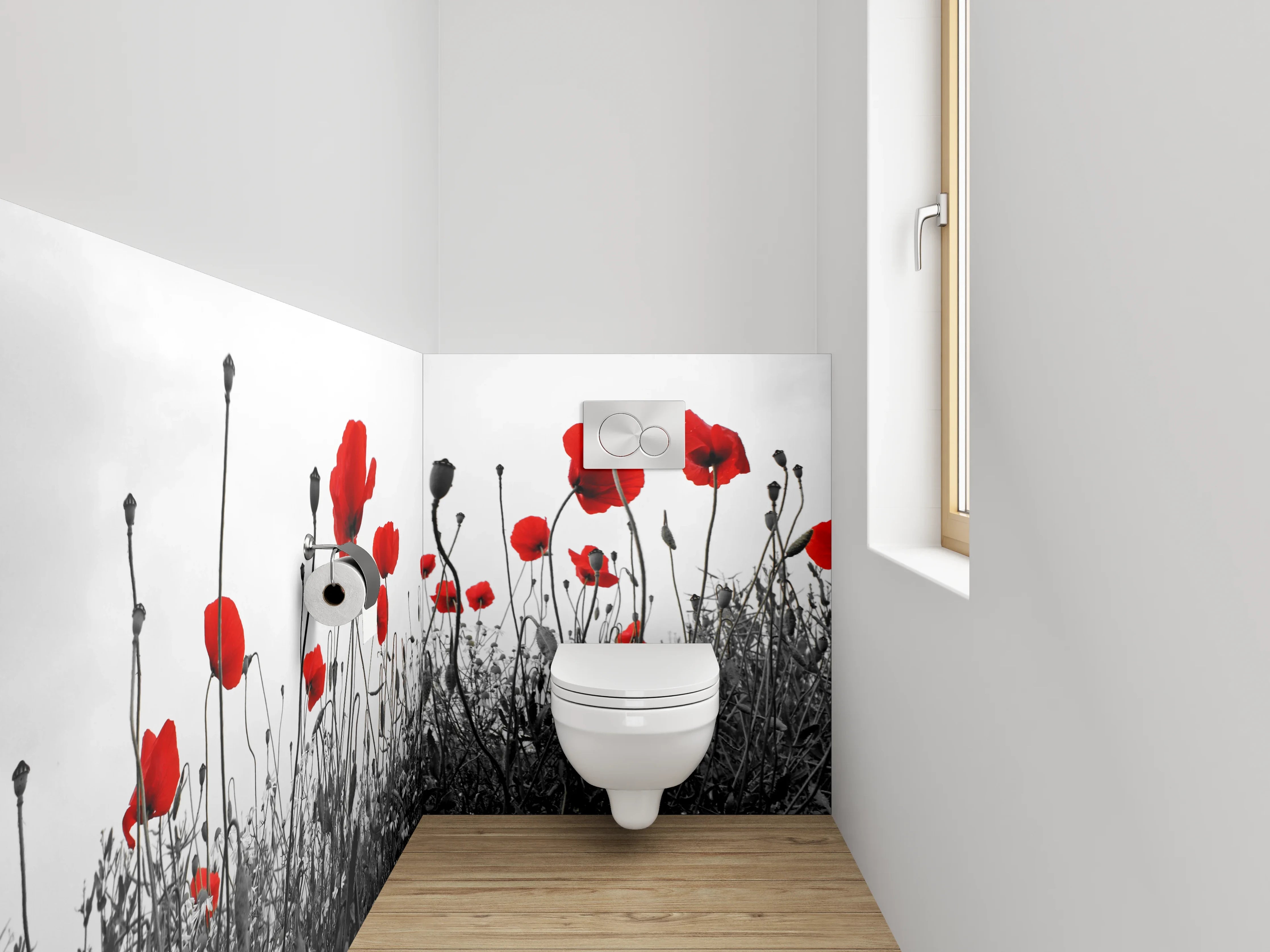 WC-Rückwand - Mohnblumen Schwarz-Weiß Akzent Bild