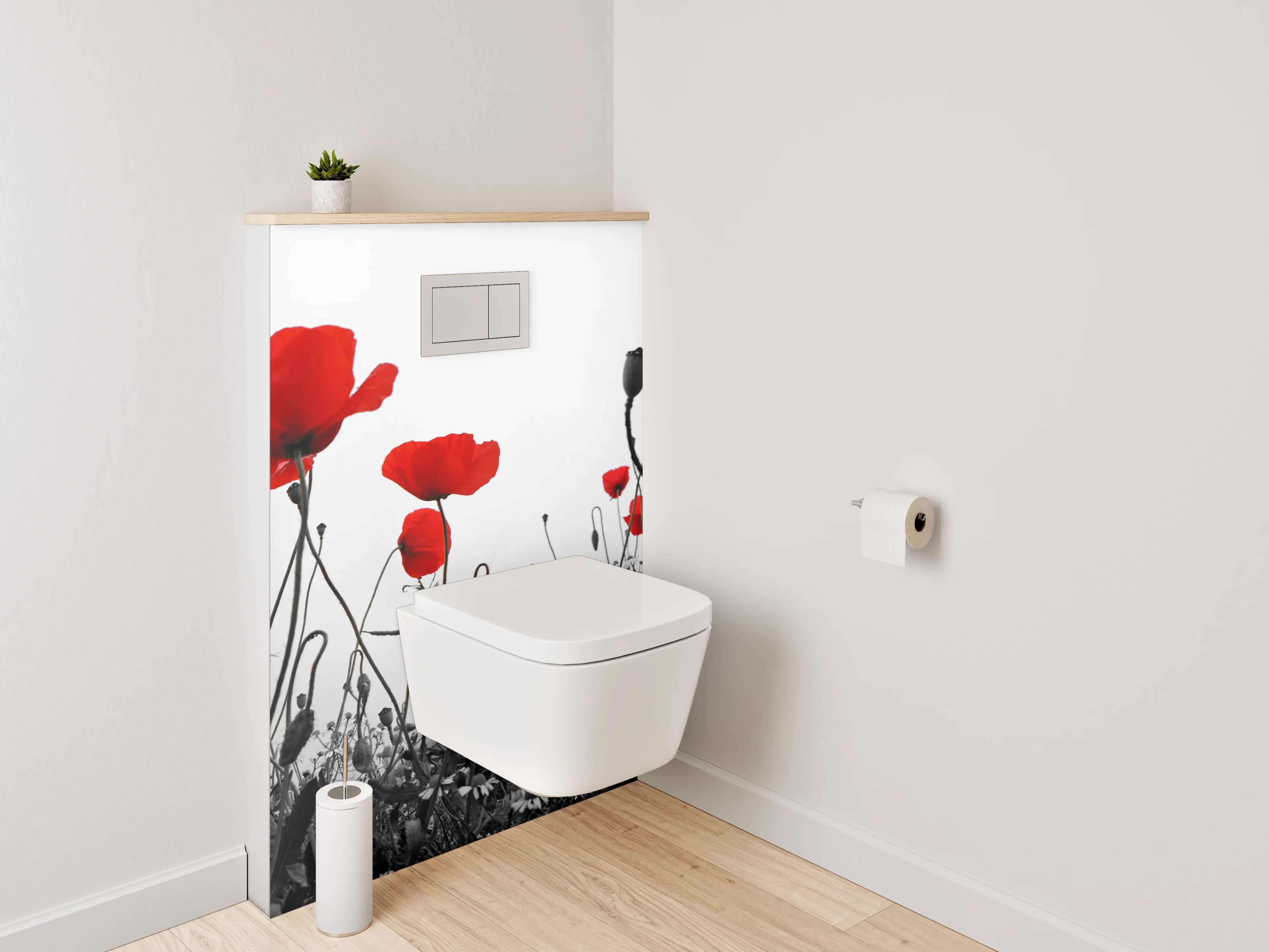 WC-Rückwand - Mohnblumen Schwarz-Weiß Akzent Bild