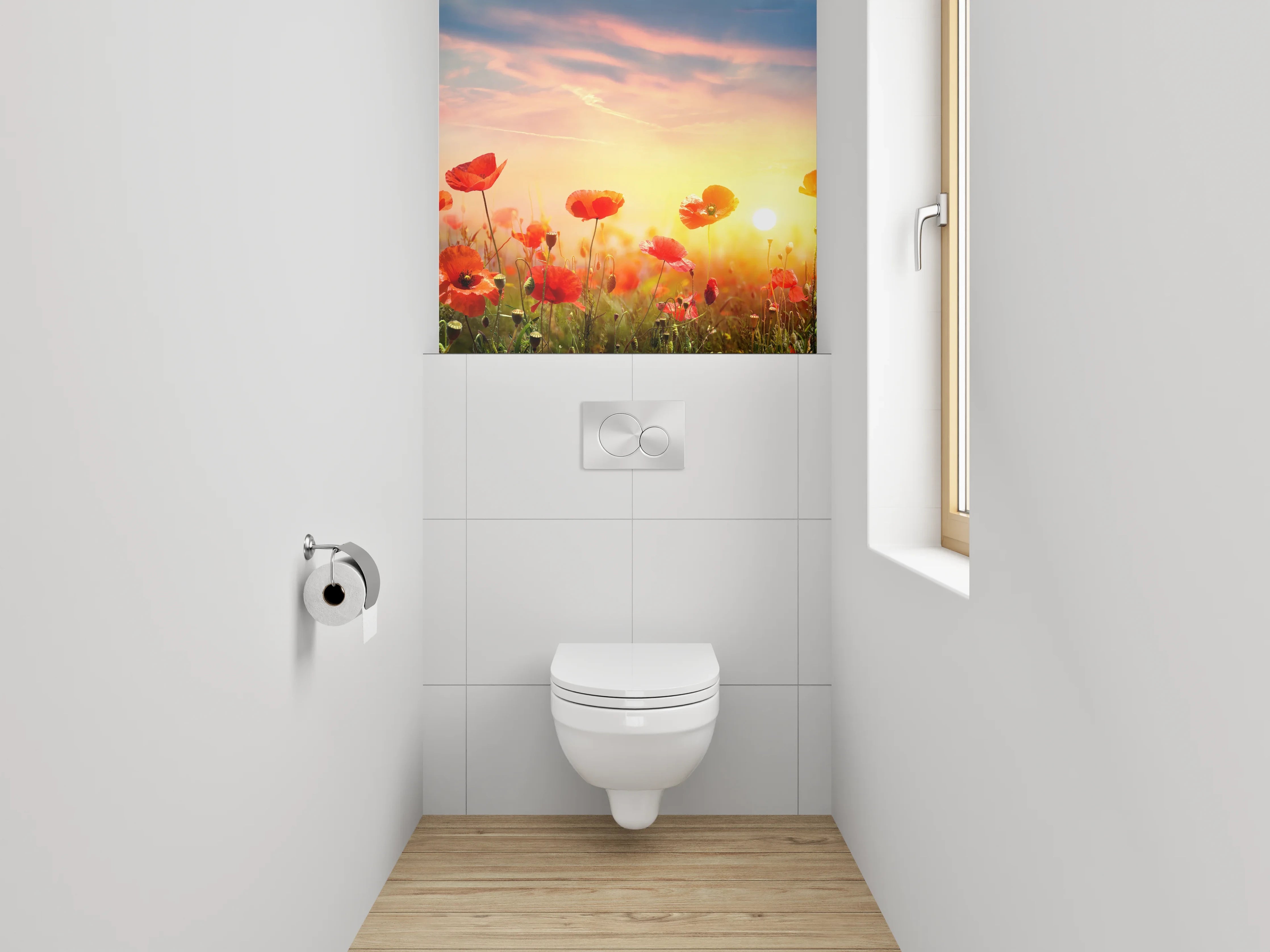 WC-Rückwand - Mohnblumen im Sonnenaufgang Naturfoto