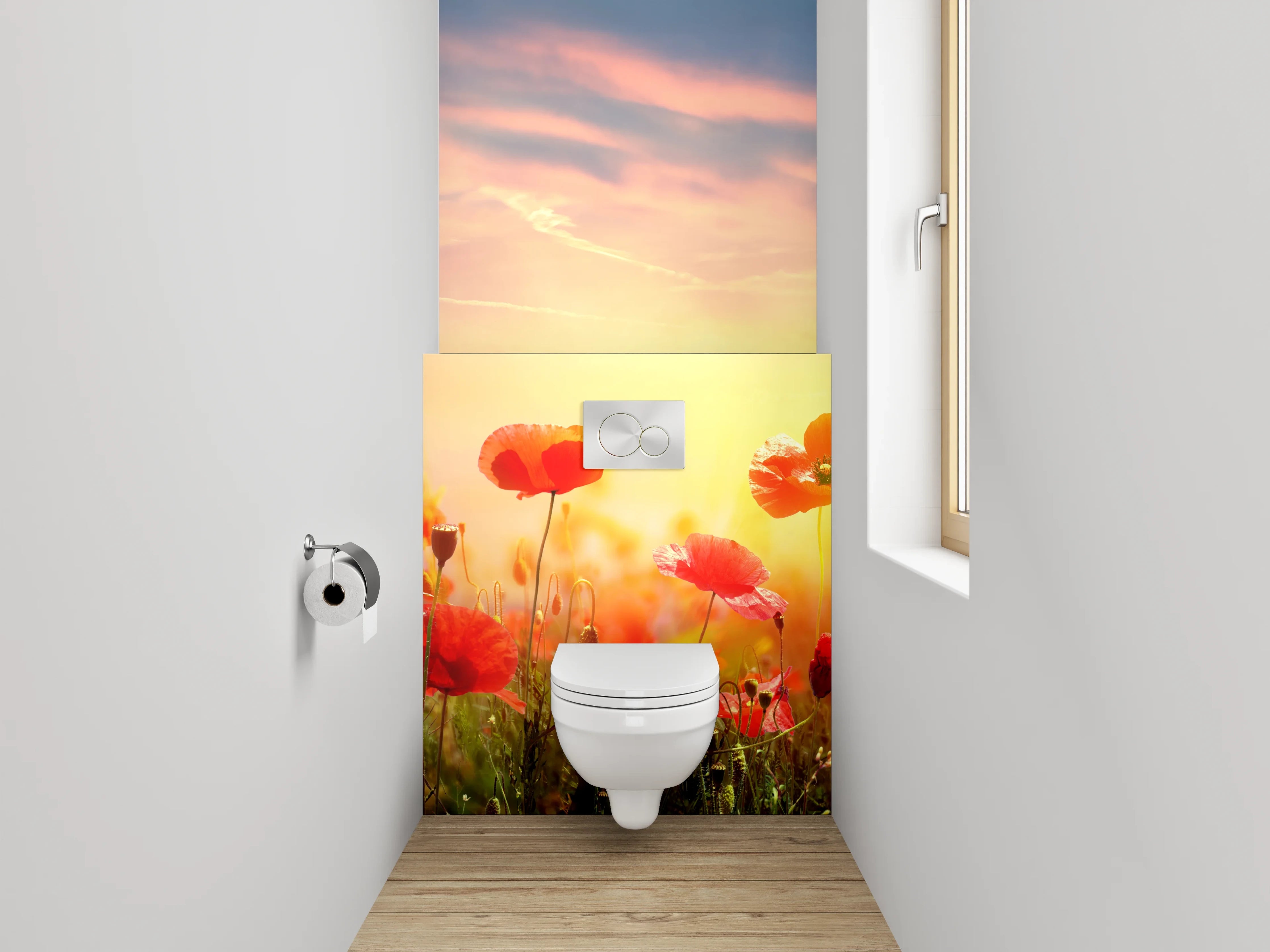 WC-Rückwand - Mohnblumen im Sonnenaufgang Naturfoto