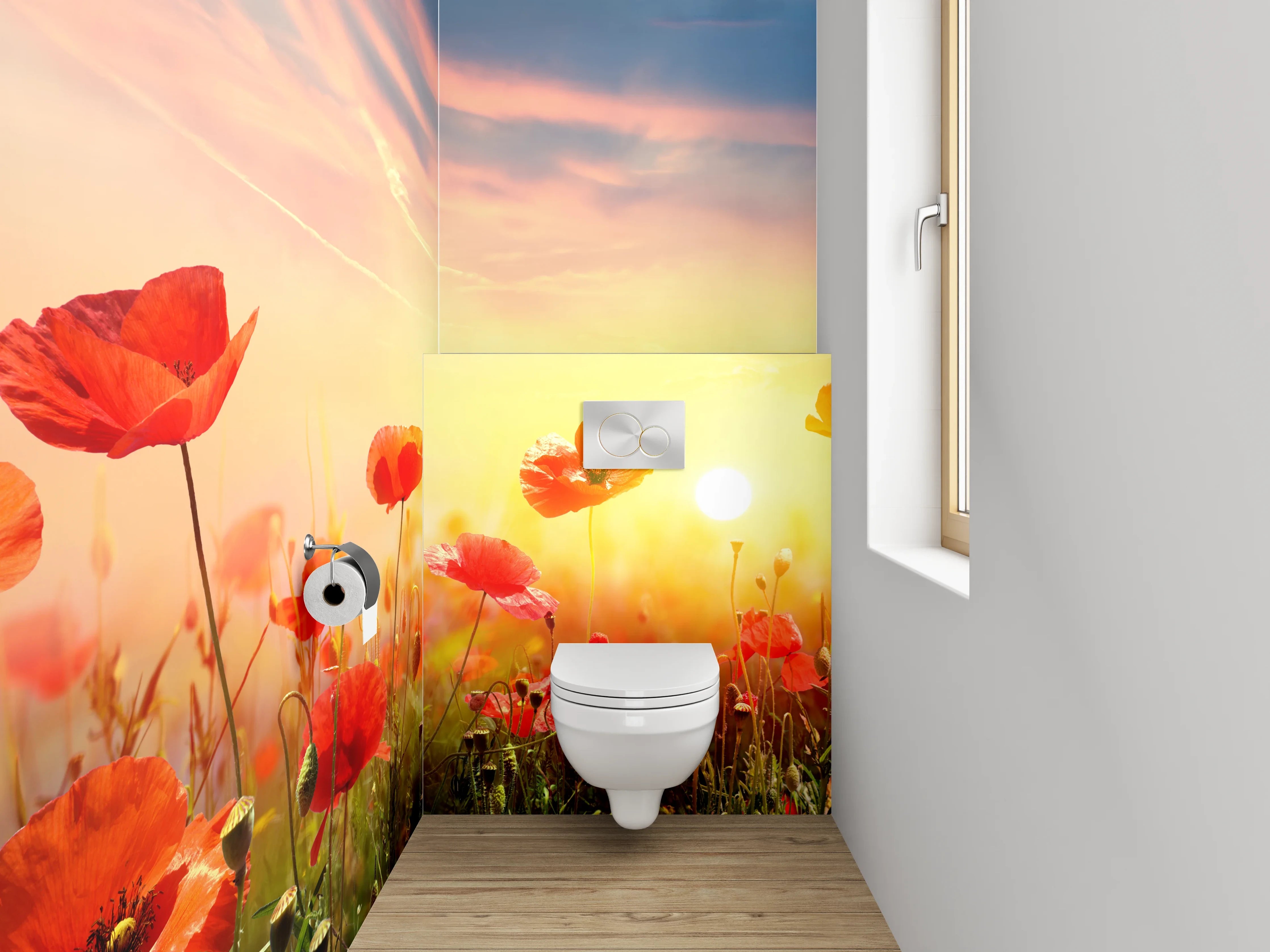 WC-Rückwand - Mohnblumen im Sonnenaufgang Naturfoto