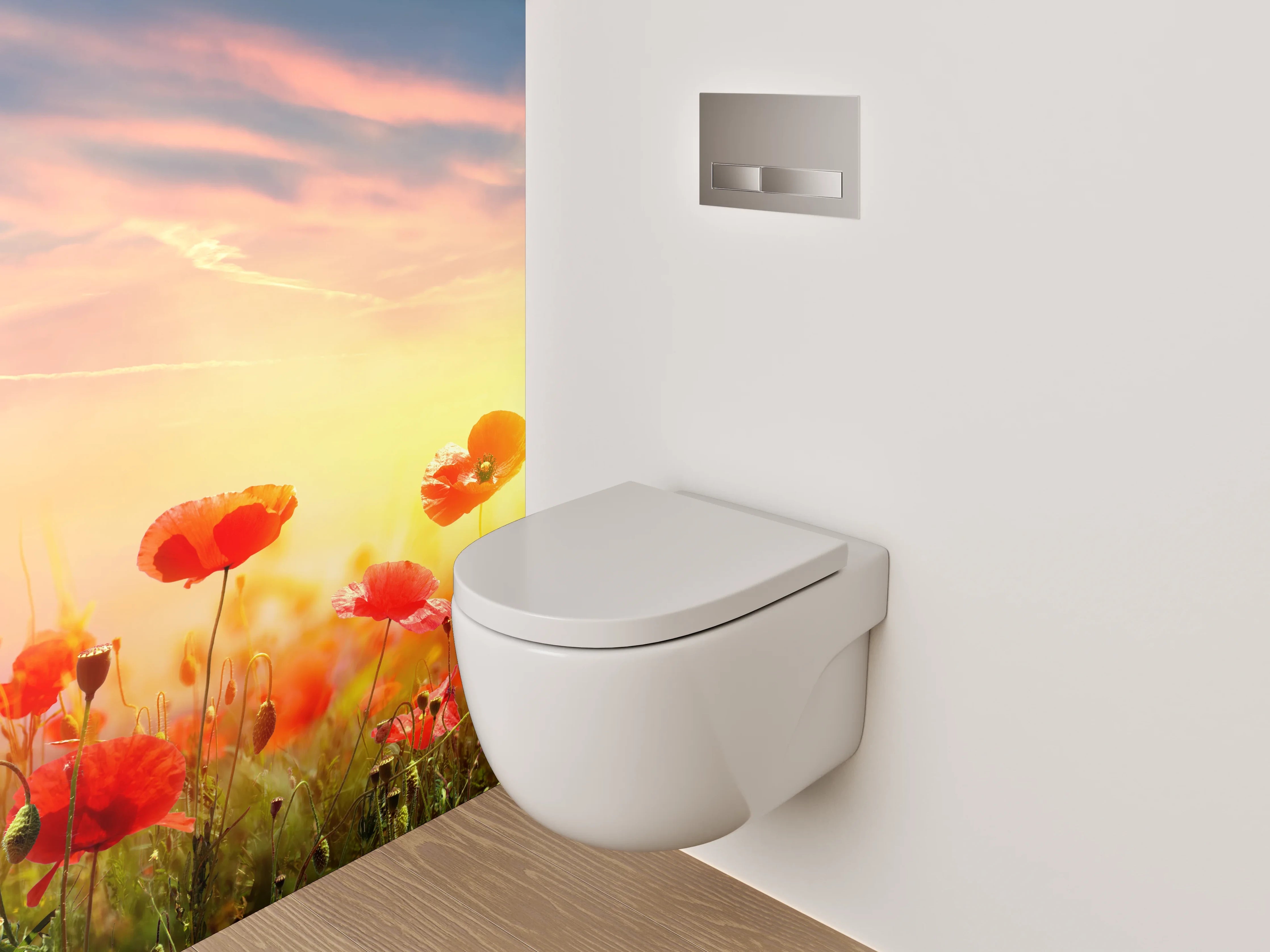 WC-Rückwand - Mohnblumen im Sonnenaufgang Naturfoto