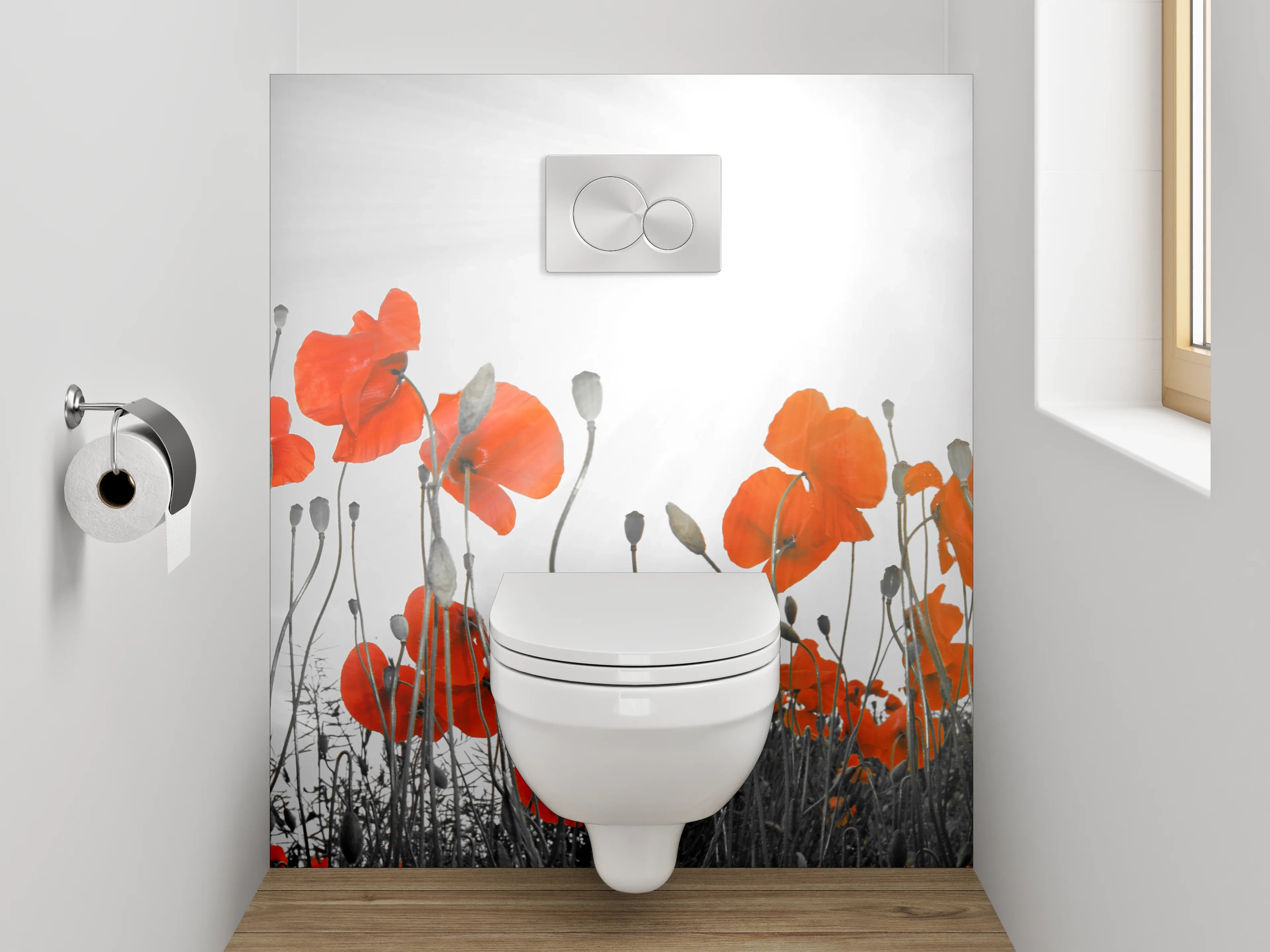 WC-Rückwand - Mohnblumen in Schwarz-Weiß-Kunst