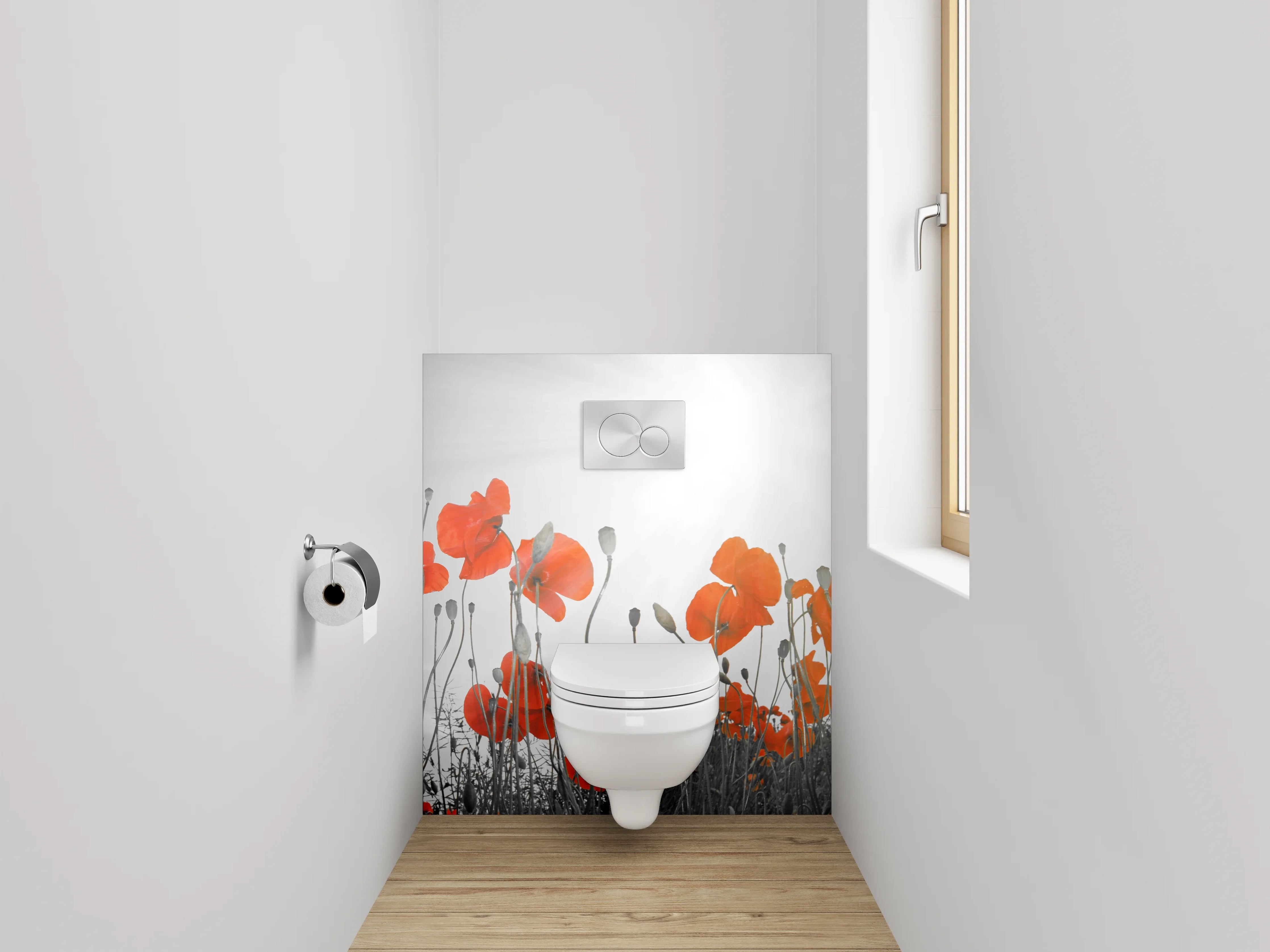 WC-Rückwand - Mohnblumen in Schwarz-Weiß-Kunst