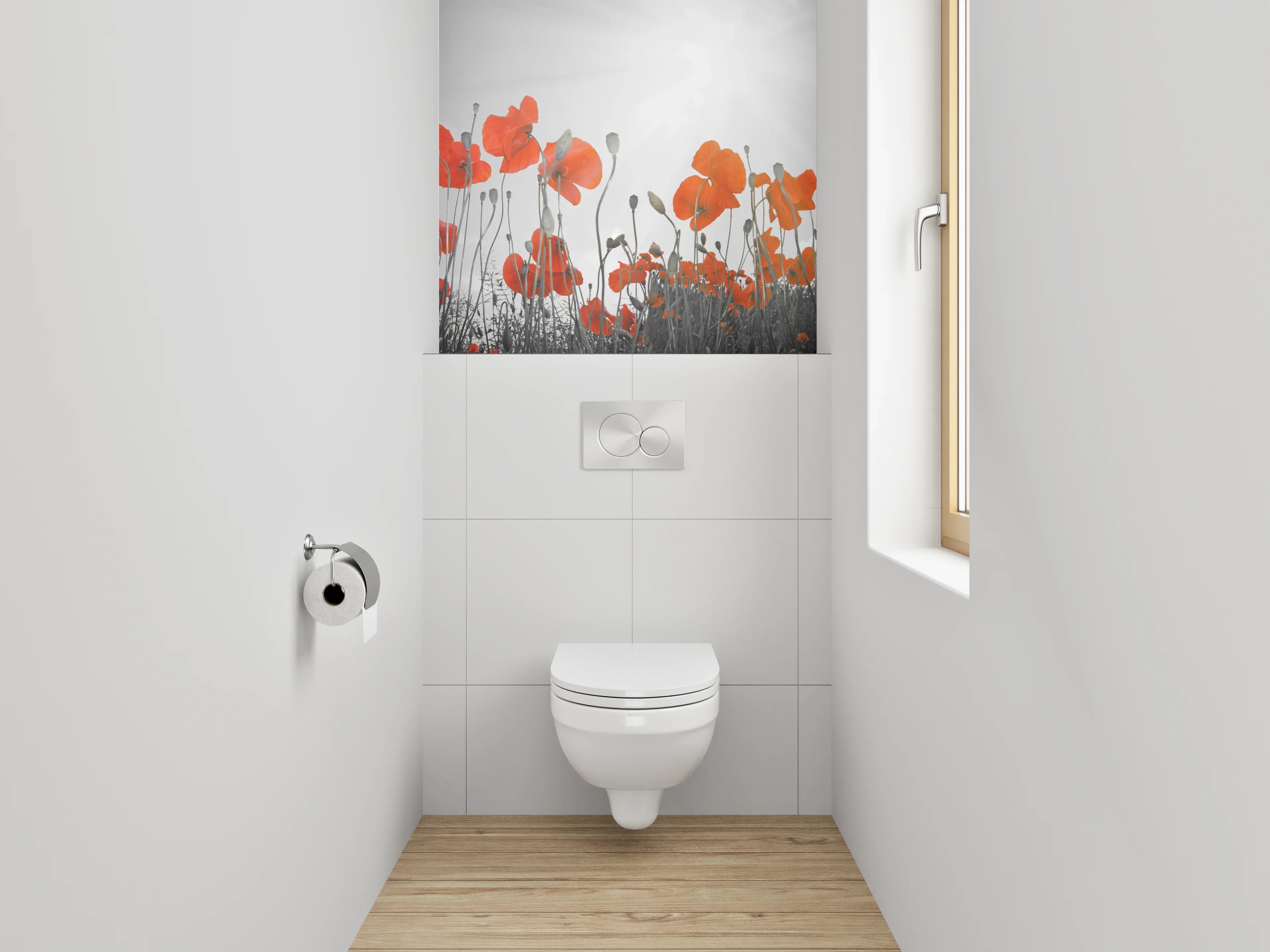 WC-Rückwand - Mohnblumen in Schwarz-Weiß-Kunst