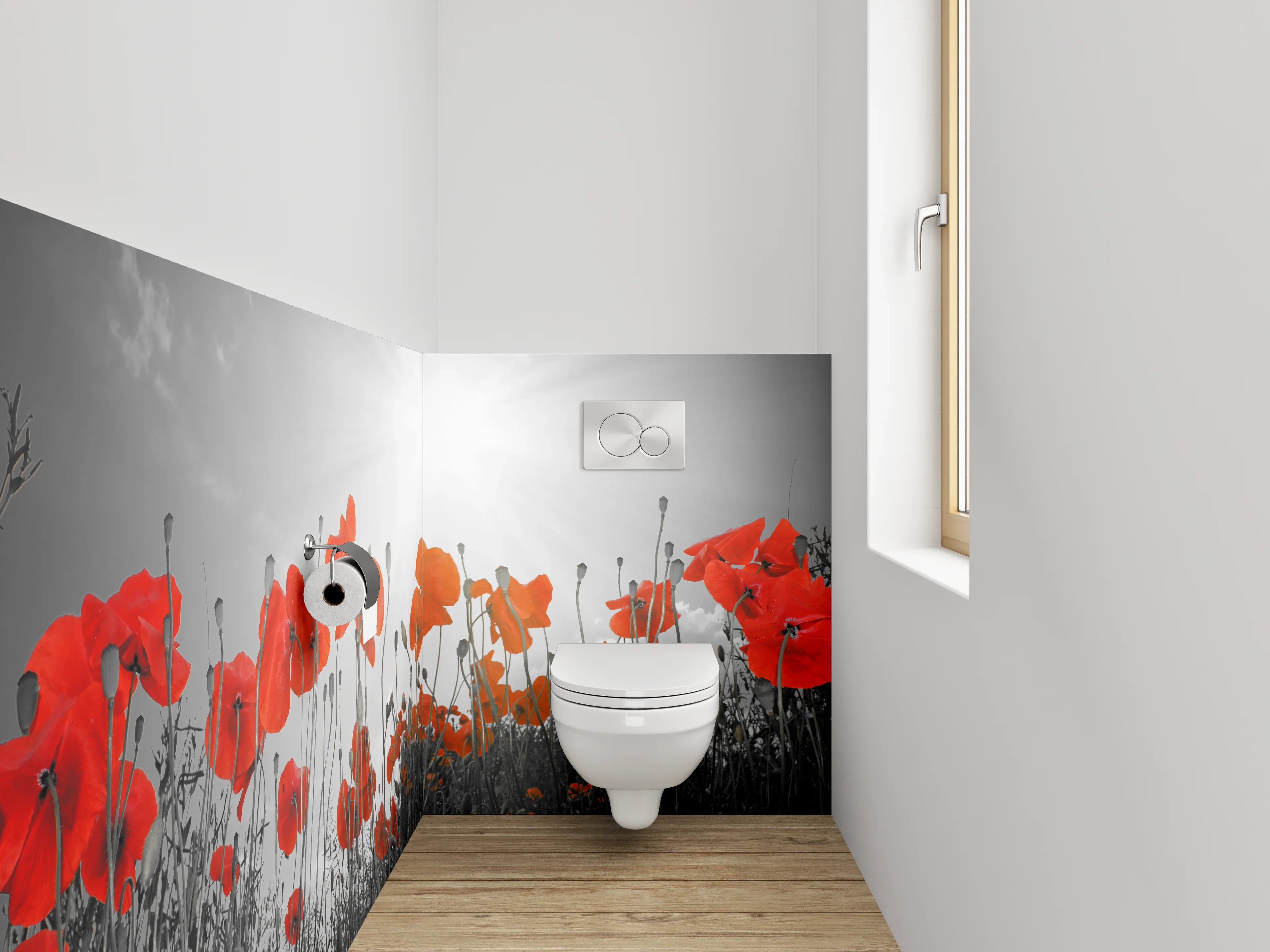 WC-Rückwand - Mohnblumen in Schwarz-Weiß-Kunst