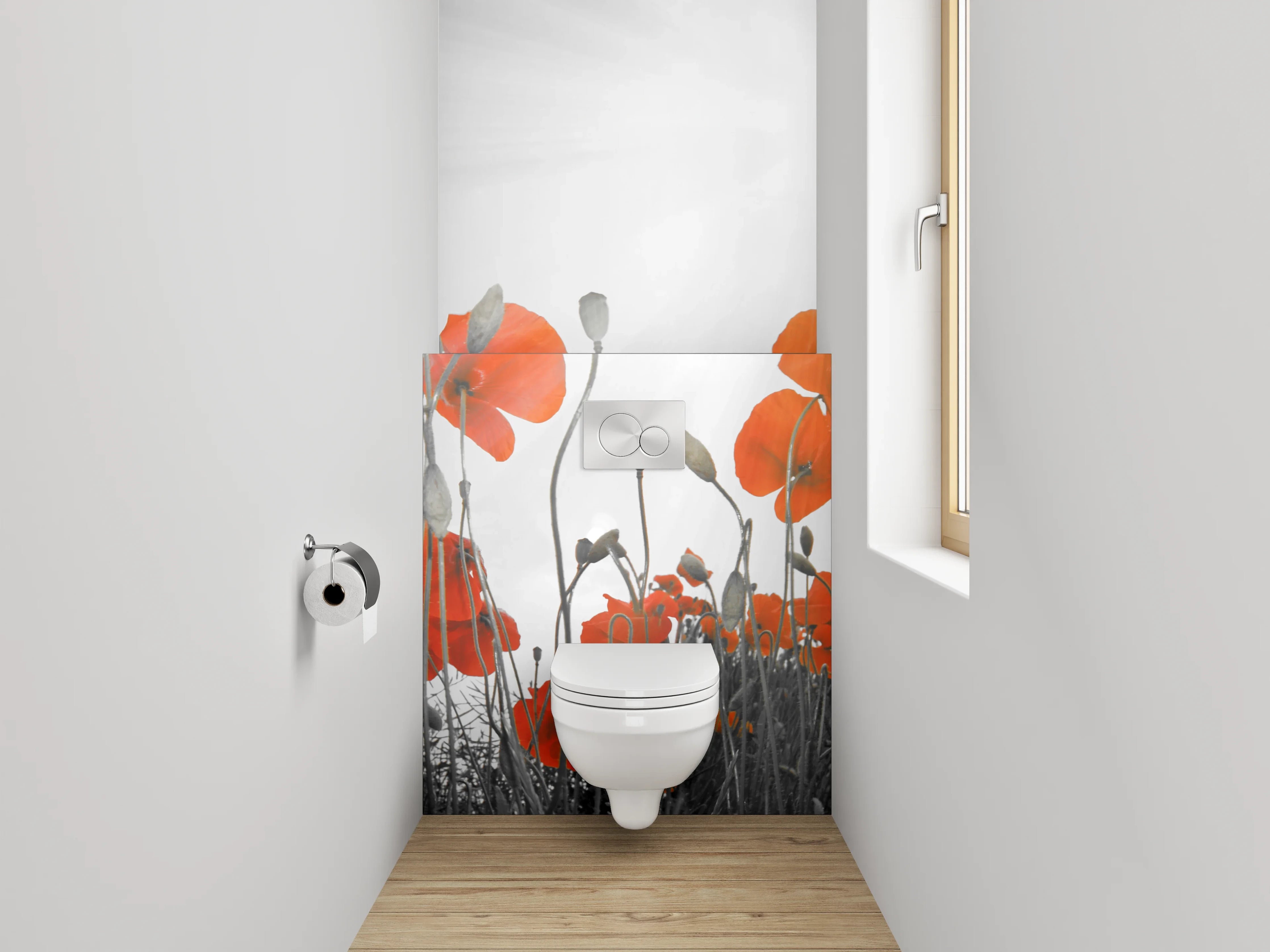WC-Rückwand - Mohnblumen in Schwarz-Weiß-Kunst