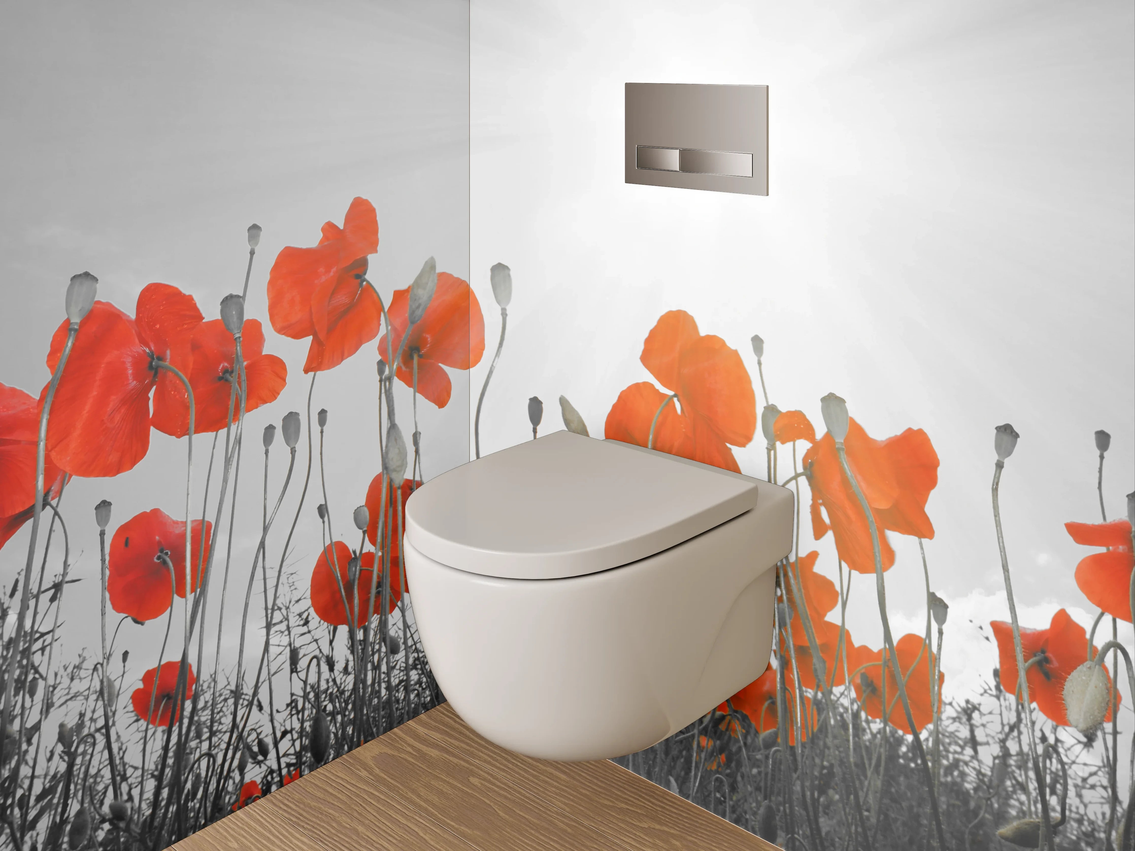 WC-Rückwand - Mohnblumen in Schwarz-Weiß-Kunst