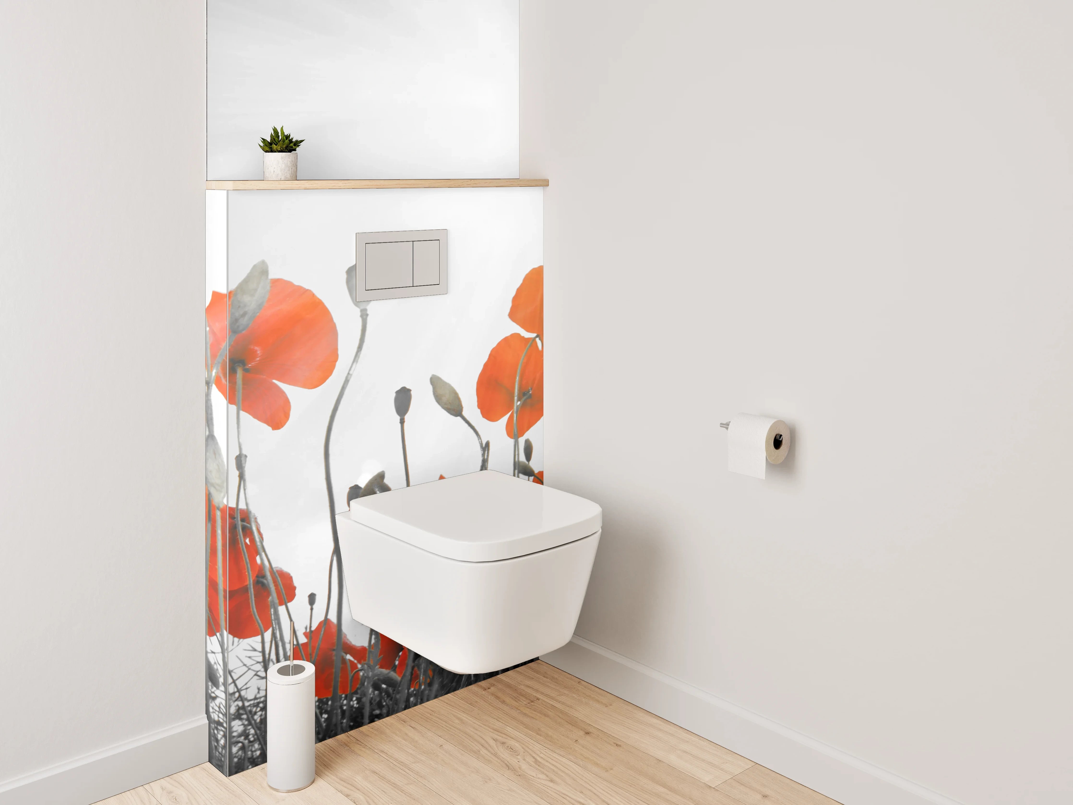 WC-Rückwand - Mohnblumen in Schwarz-Weiß-Kunst