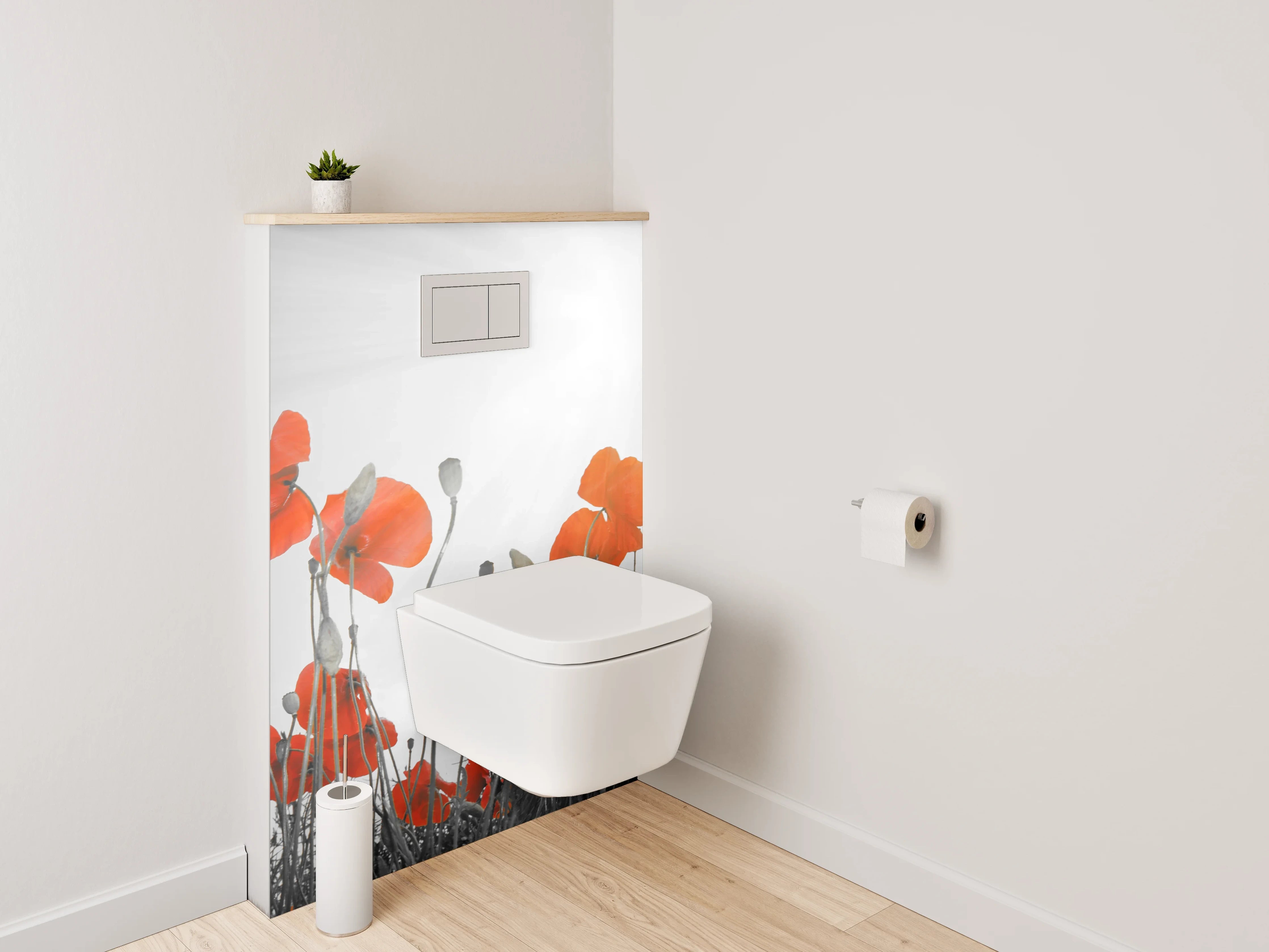 WC-Rückwand - Mohnblumen in Schwarz-Weiß-Kunst