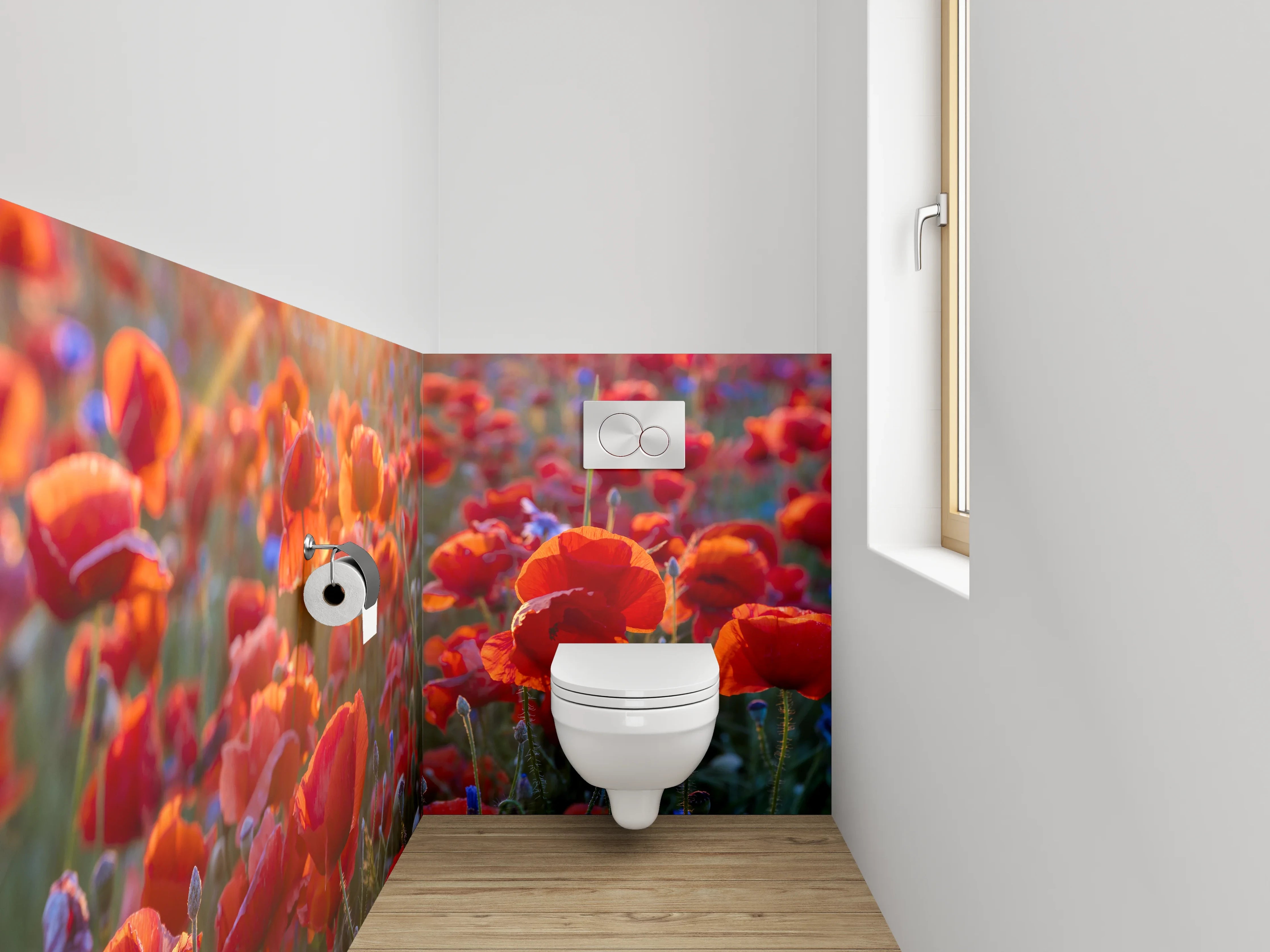 WC-Rückwand - Mohnblumenfeld Sonnenuntergang Fotomotiv