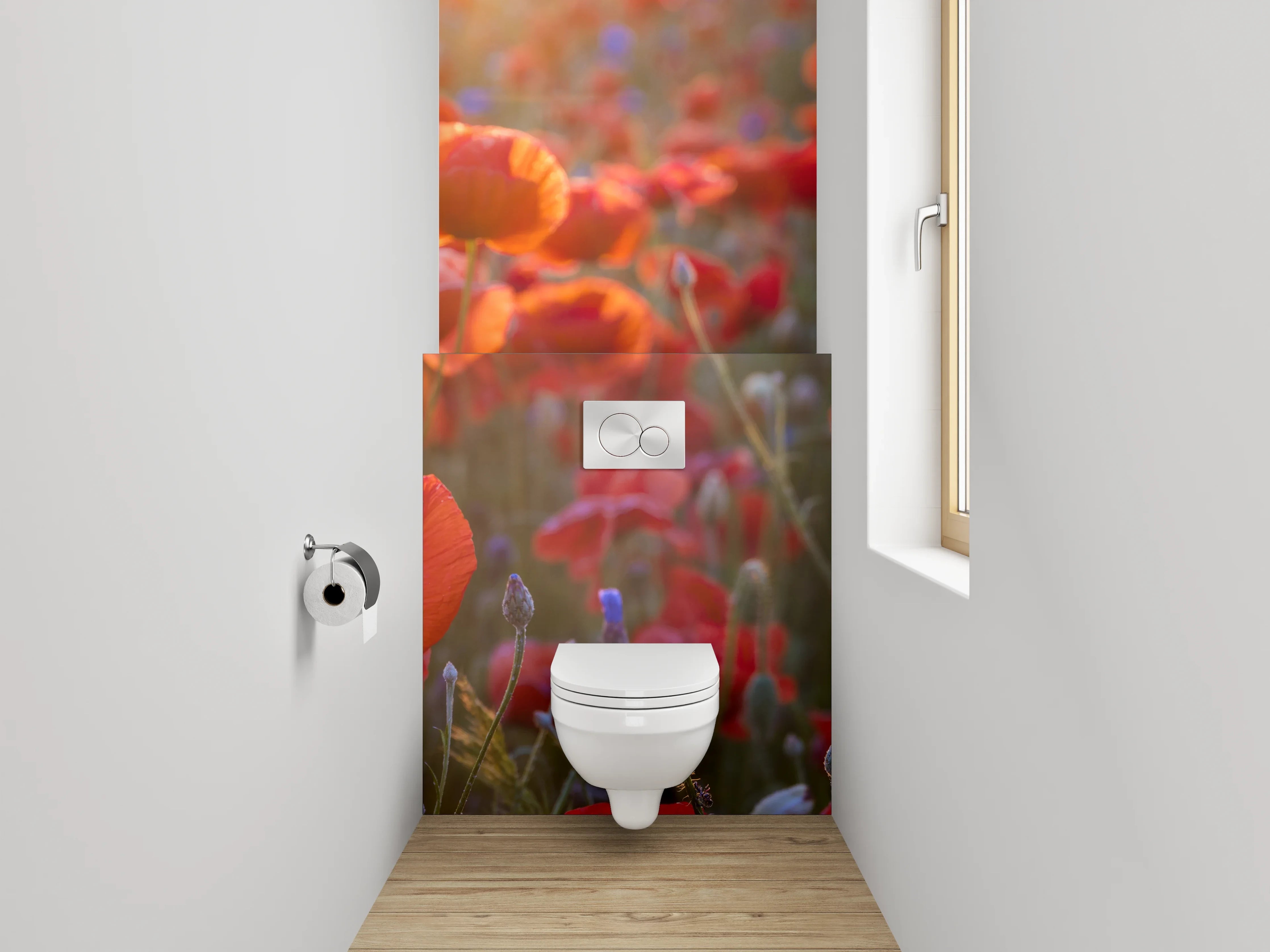 WC-Rückwand - Mohnblumenfeld Sonnenuntergang Fotomotiv