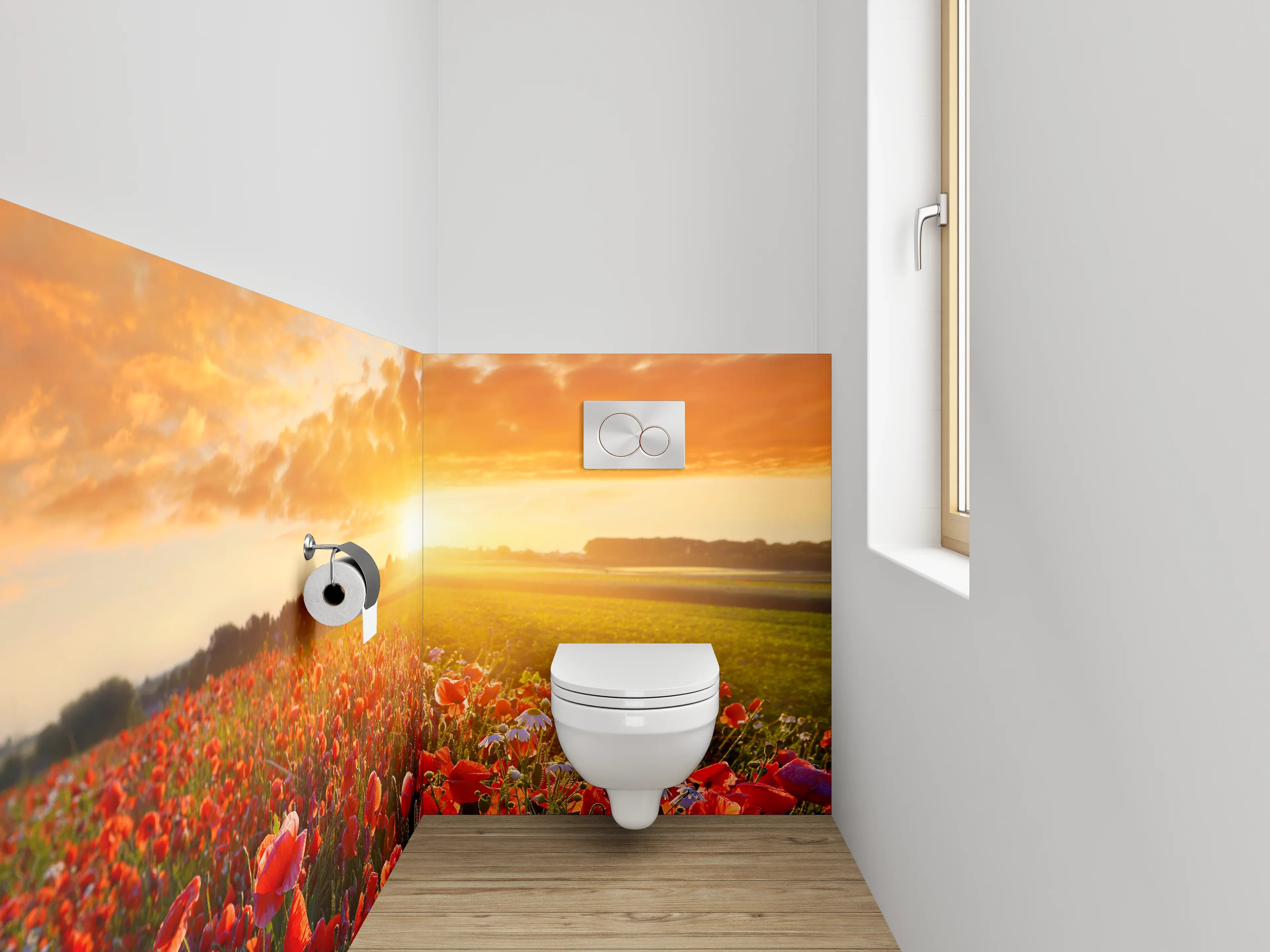 WC-Rückwand - Mohnblumenfeld bei Sonnenuntergang