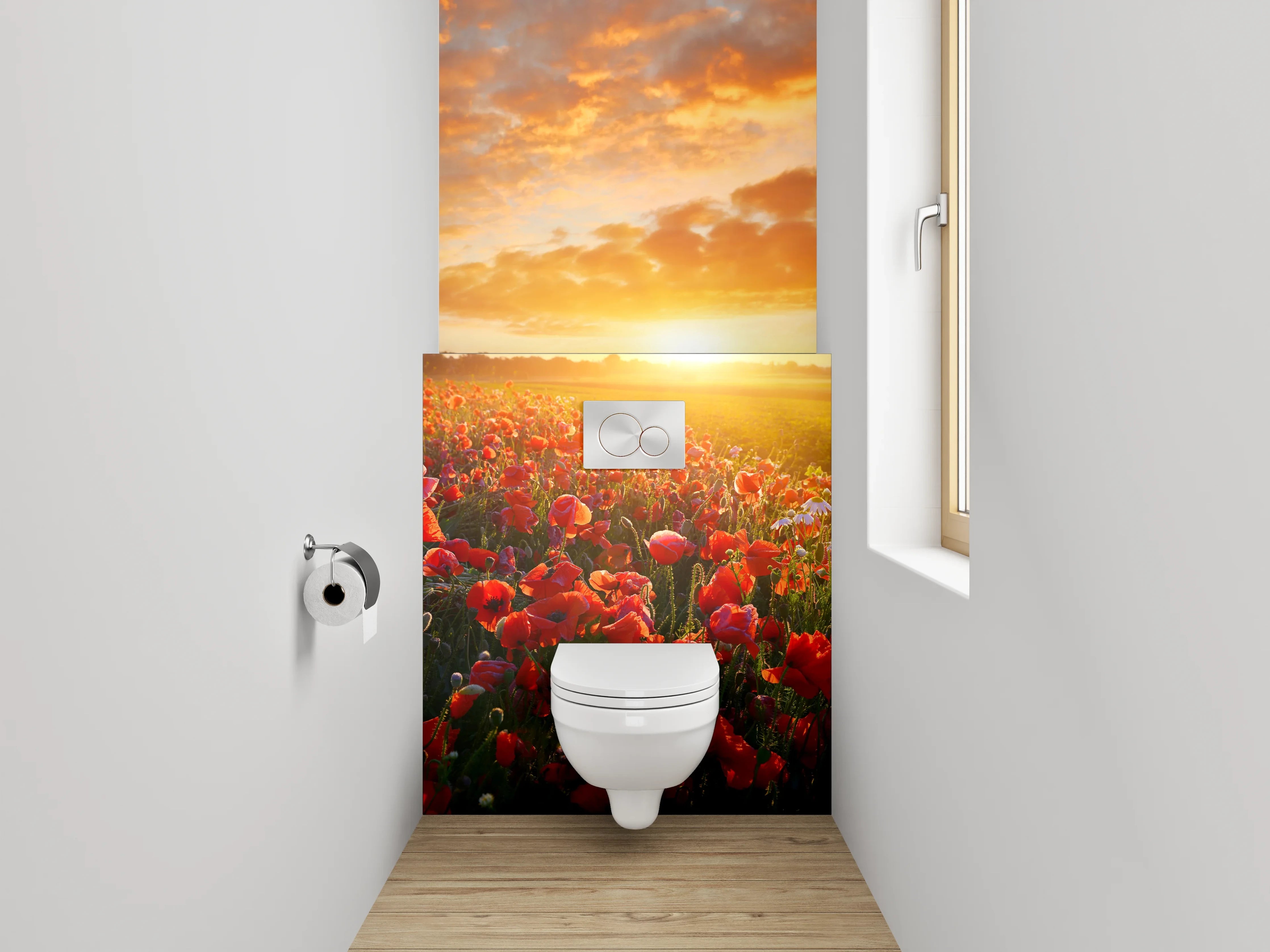 WC-Rückwand - Mohnblumenfeld bei Sonnenuntergang