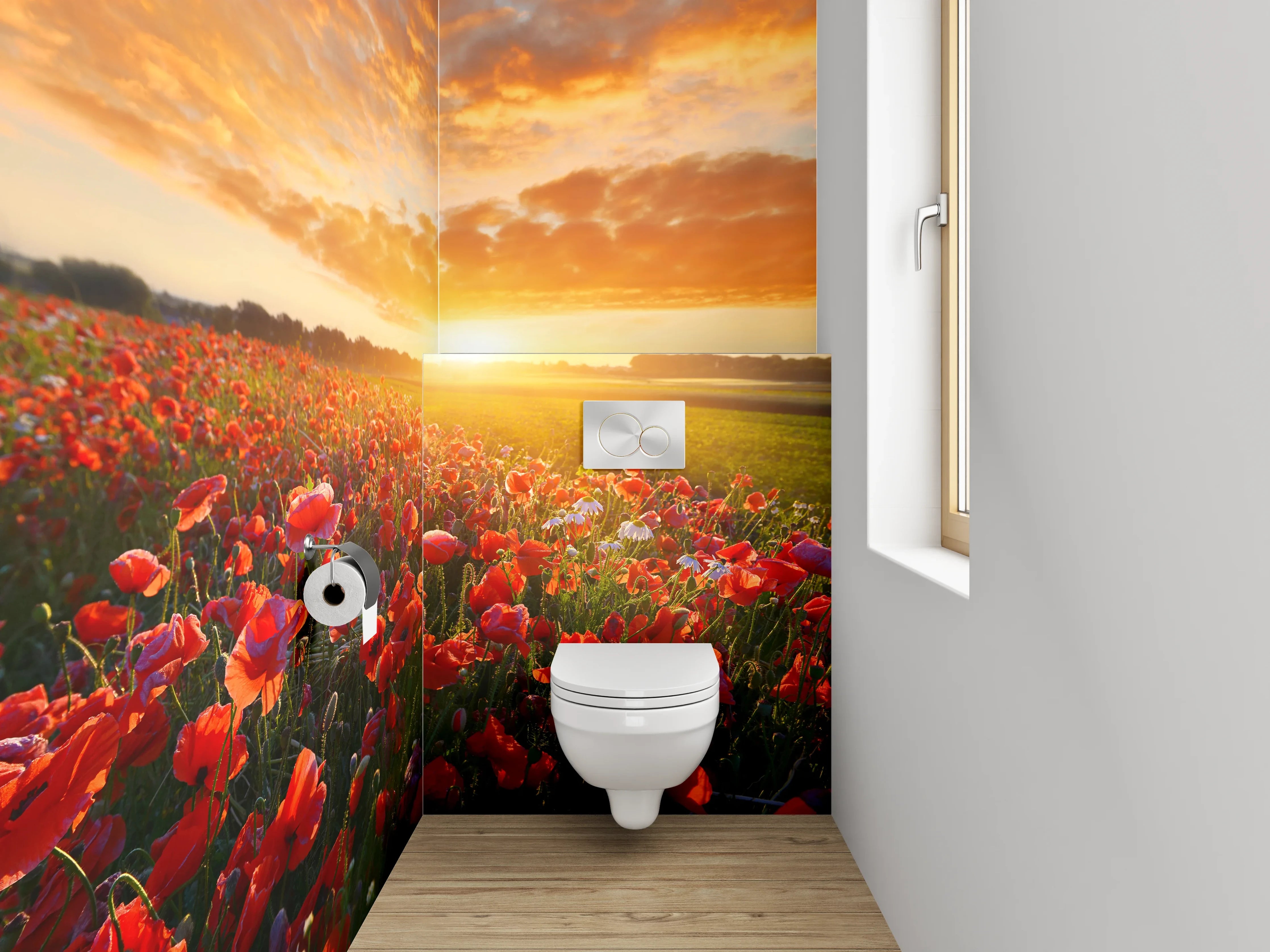 WC-Rückwand - Mohnblumenfeld bei Sonnenuntergang