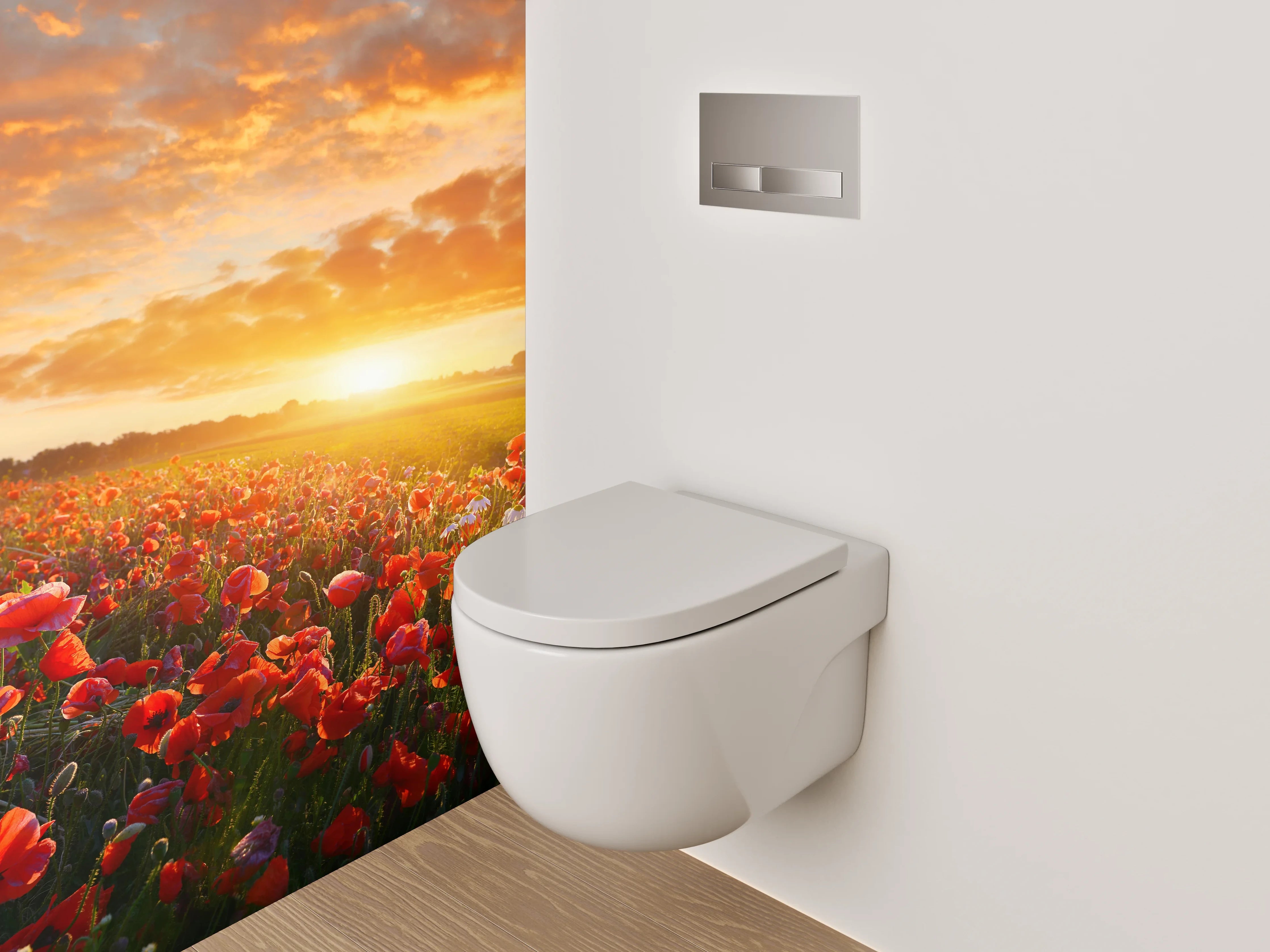 WC-Rückwand - Mohnblumenfeld bei Sonnenuntergang