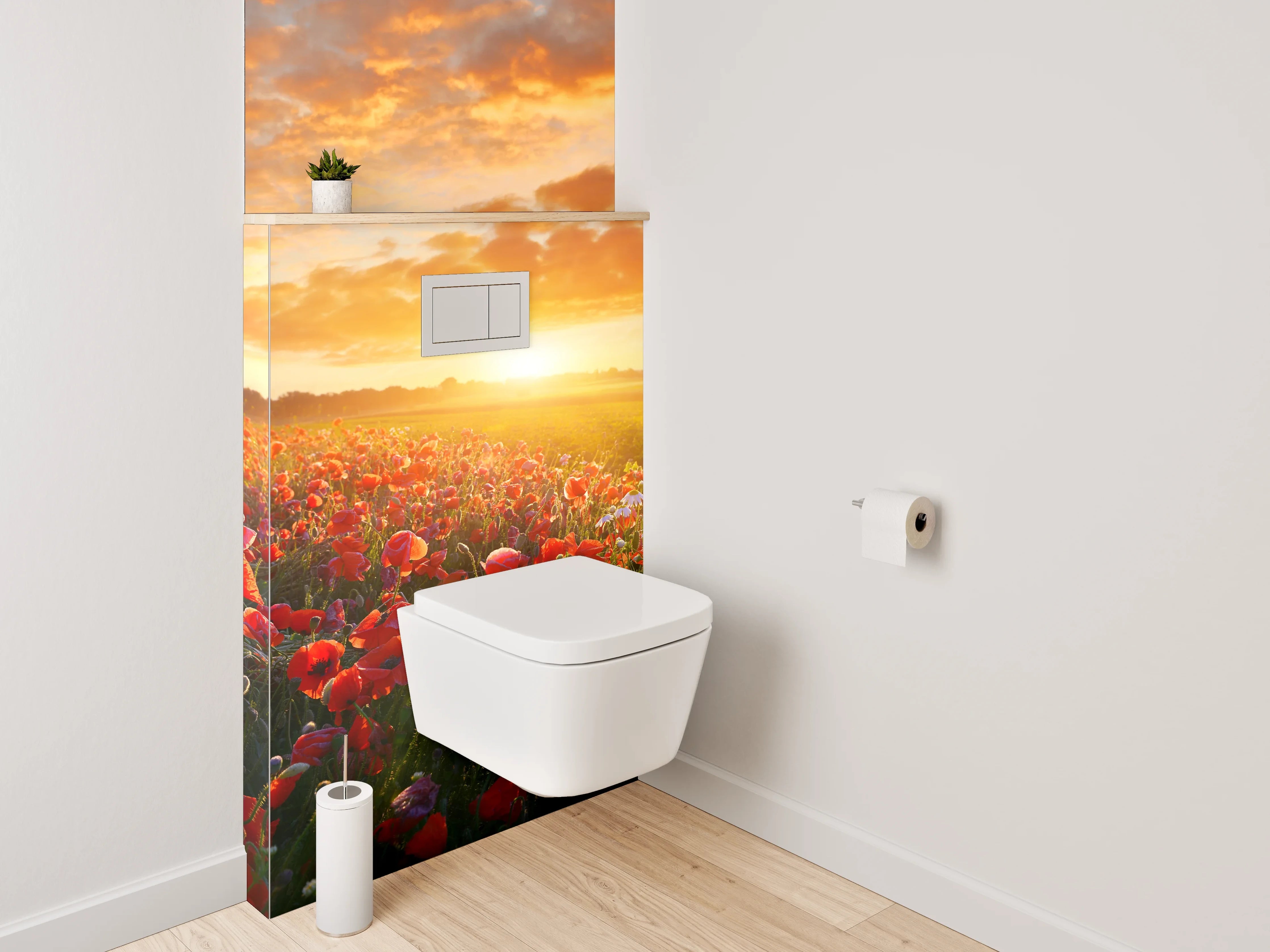 WC-Rückwand - Mohnblumenfeld bei Sonnenuntergang