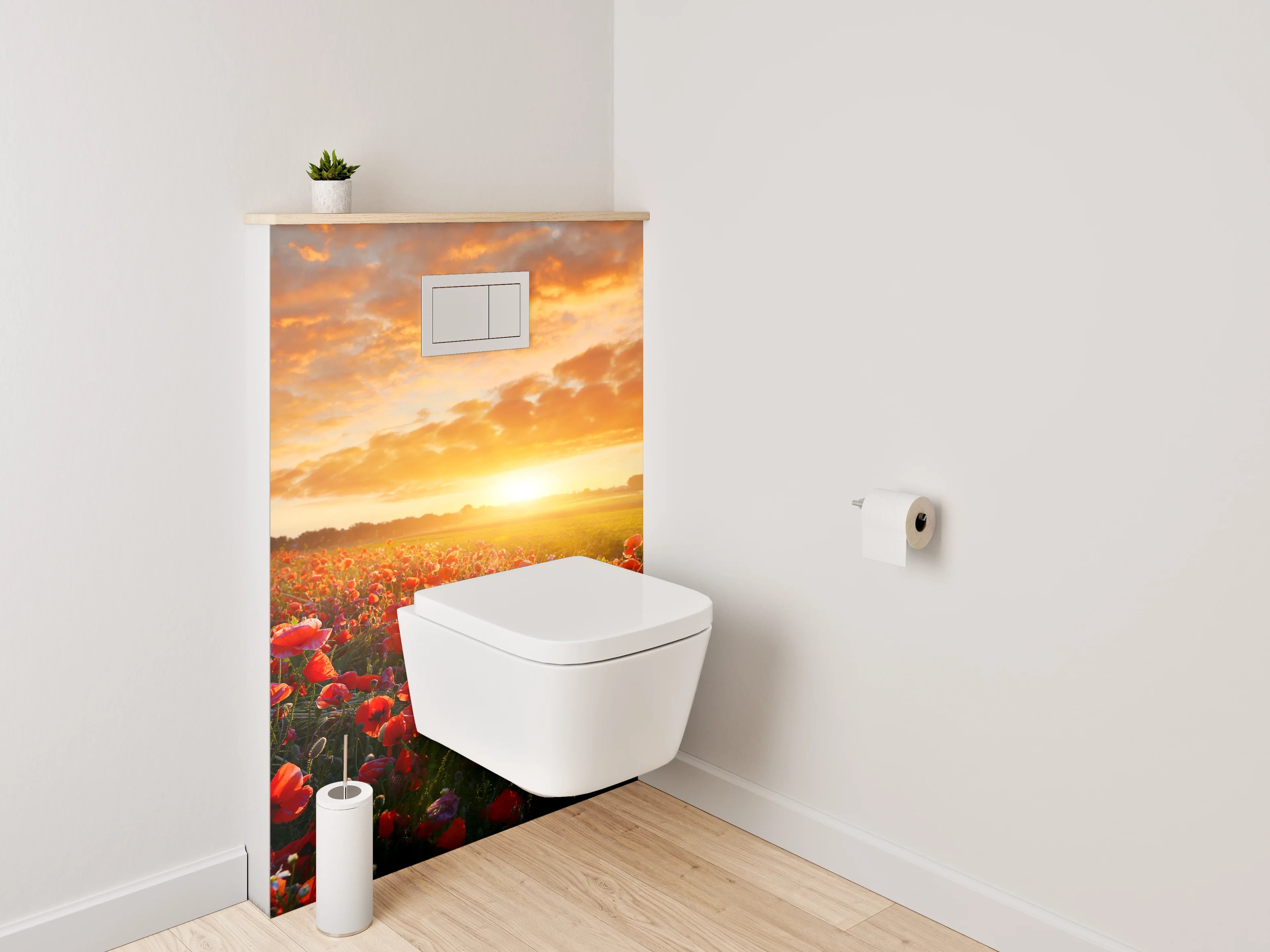 WC-Rückwand - Mohnblumenfeld bei Sonnenuntergang