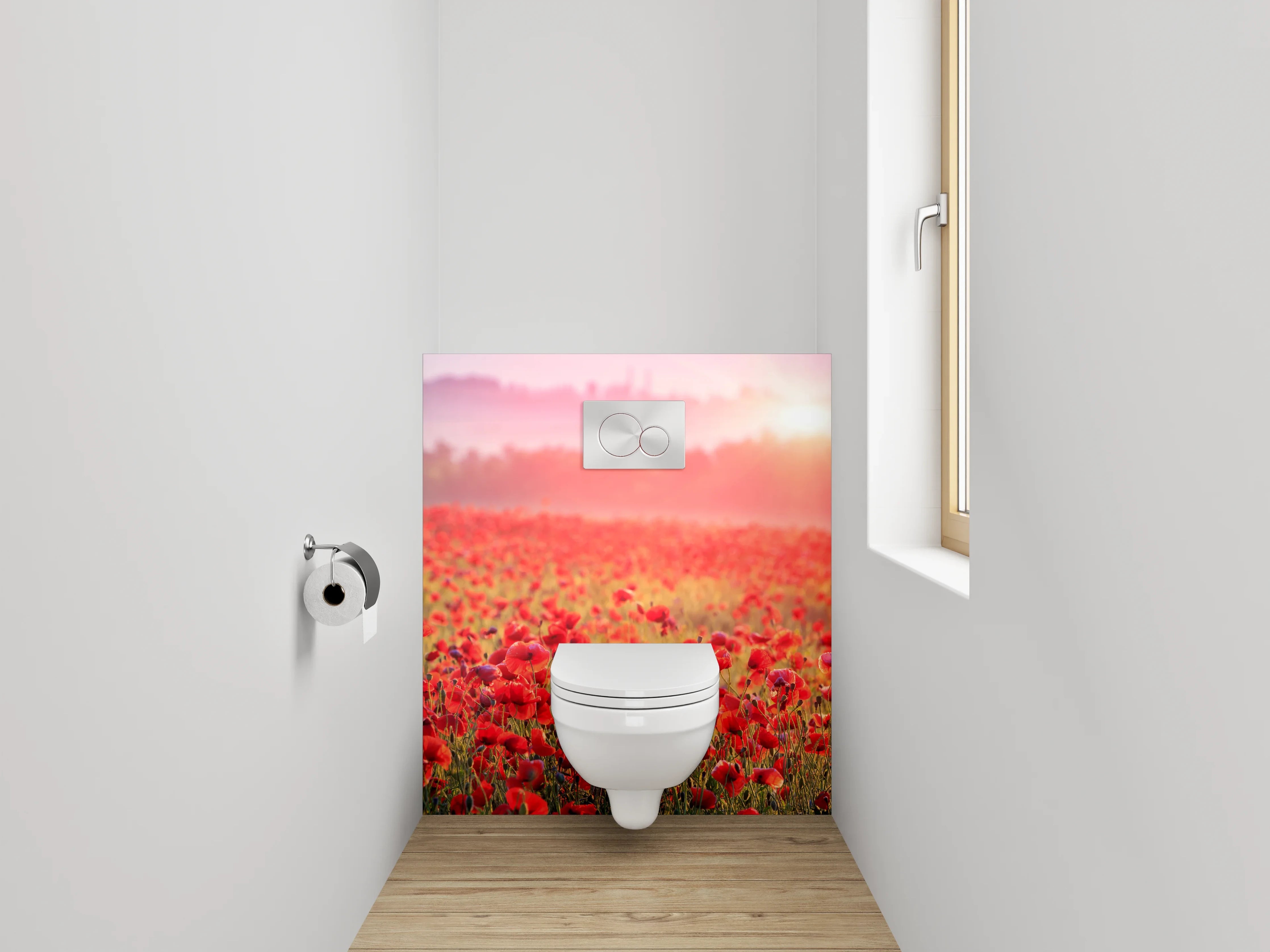 WC-Rückwand - Mohnblumenfeld im Sonnenaufgang