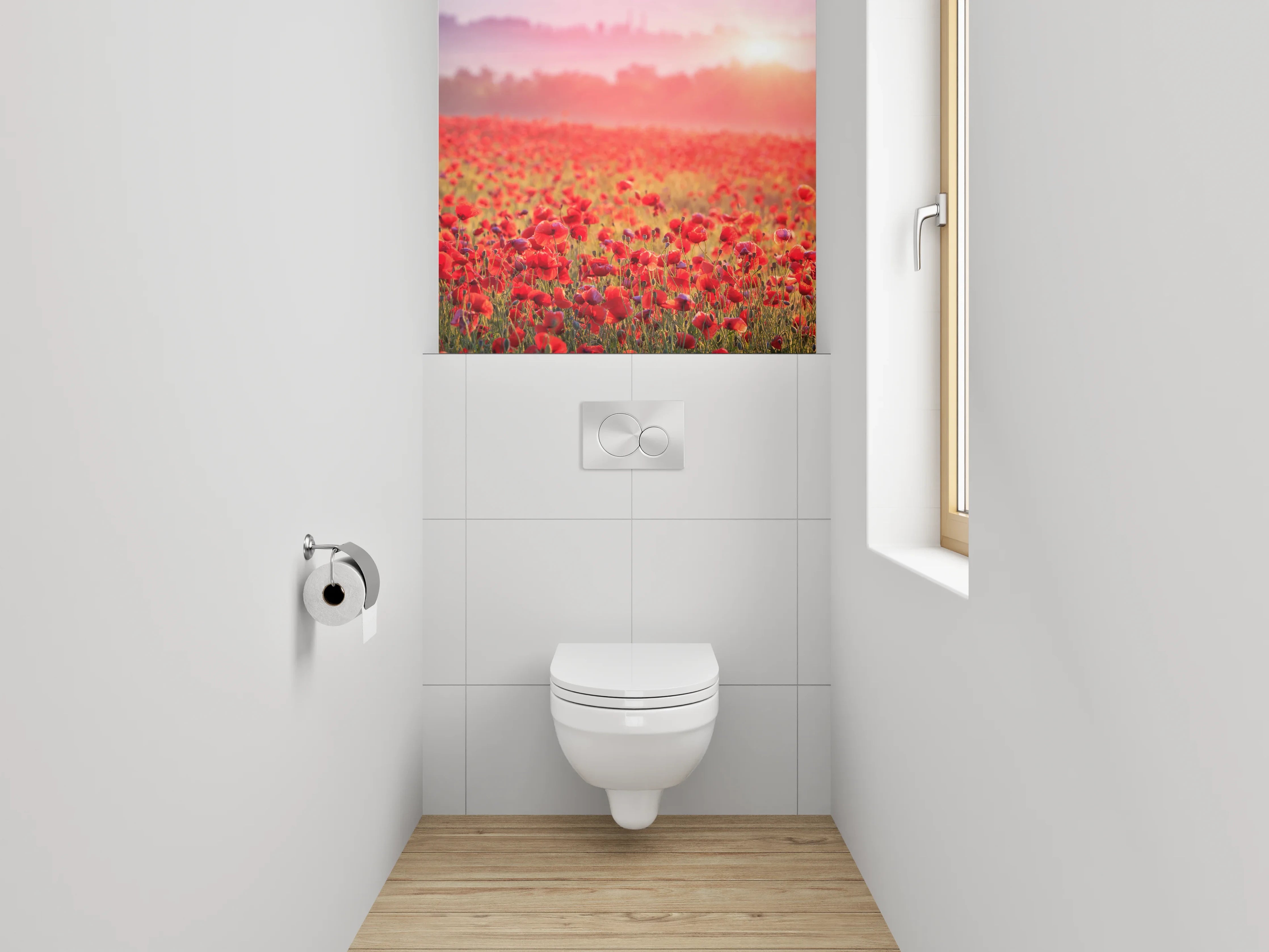 WC-Rückwand - Mohnblumenfeld im Sonnenaufgang