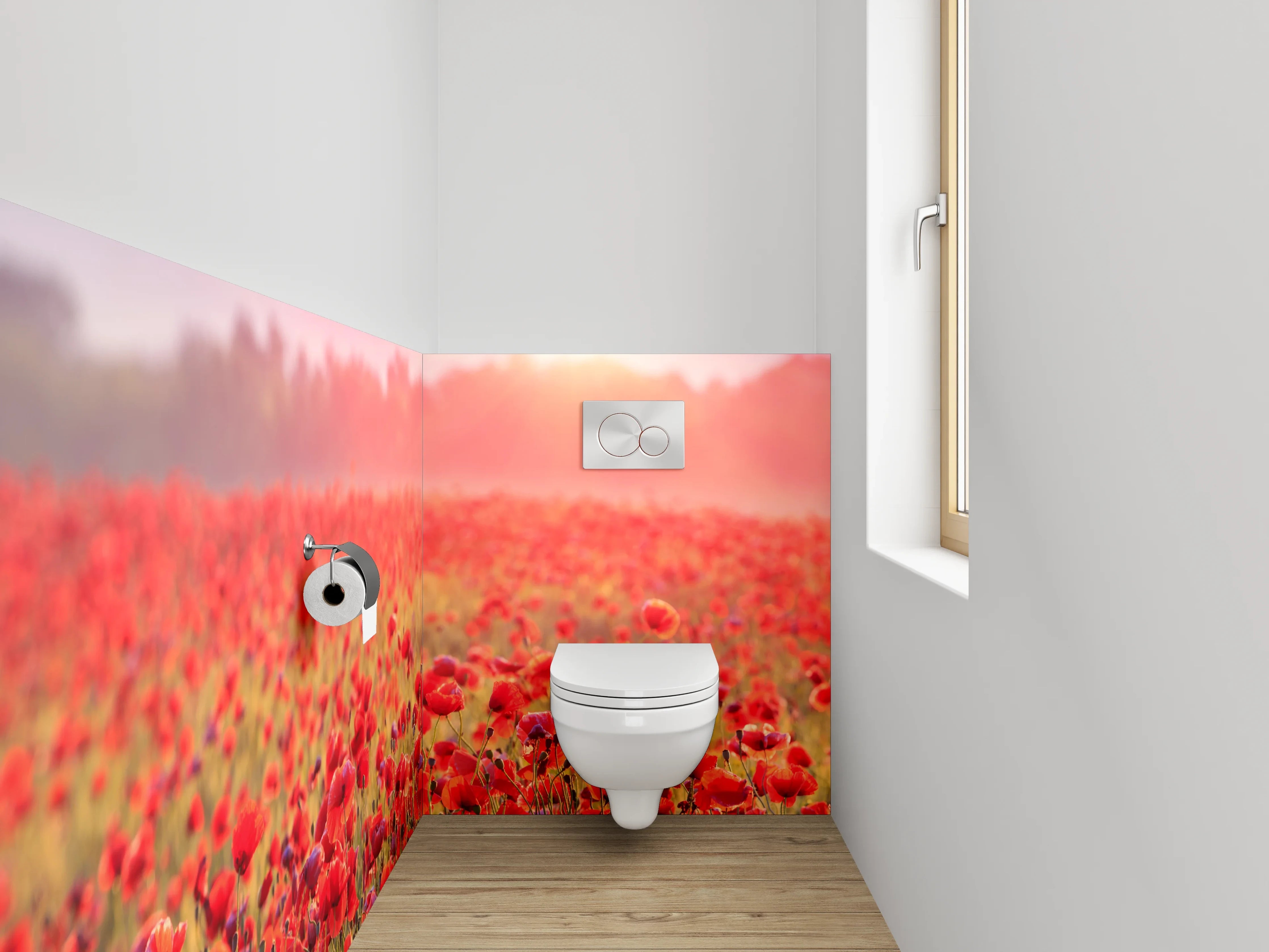 WC-Rückwand - Mohnblumenfeld im Sonnenaufgang