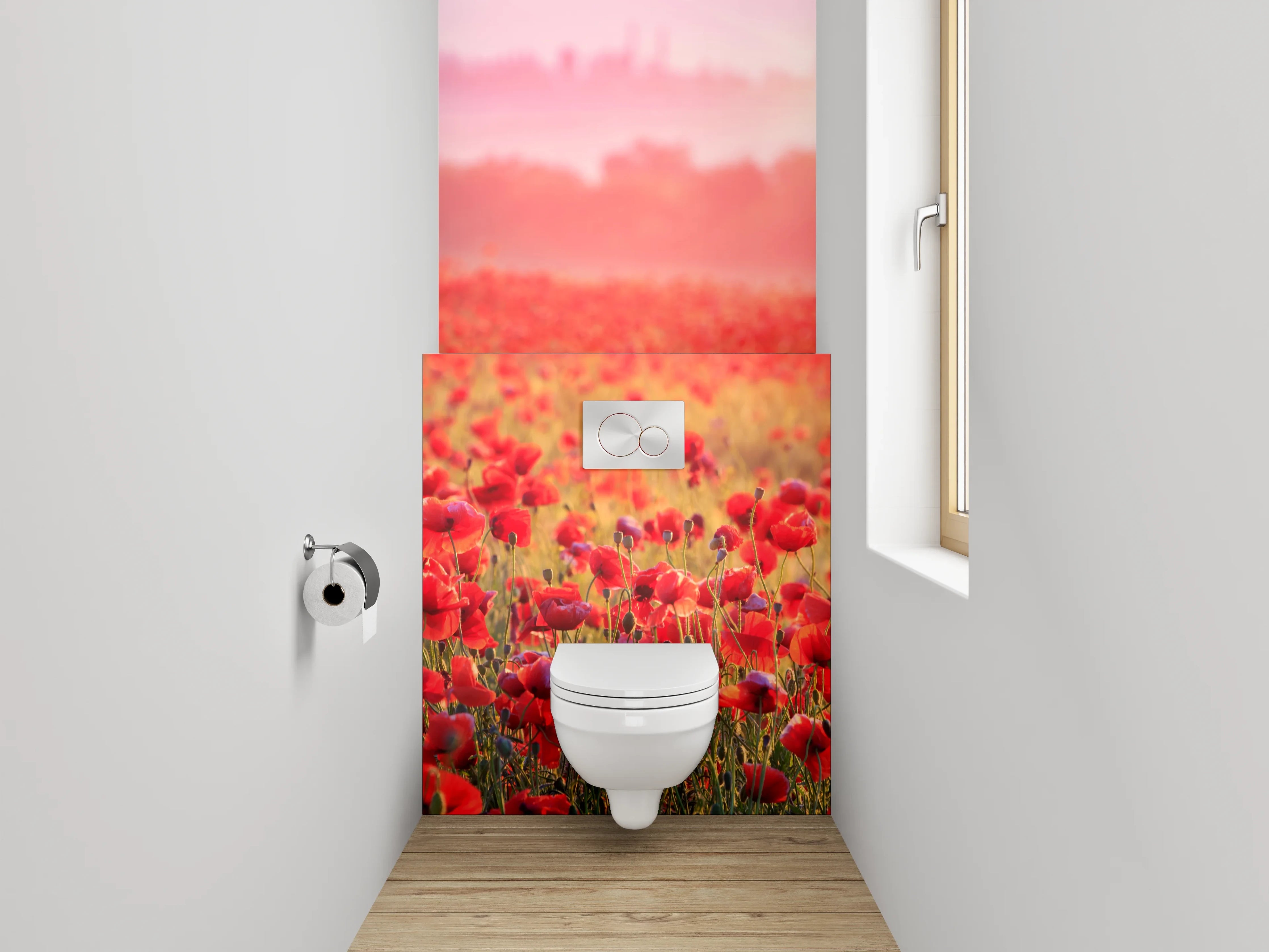 WC-Rückwand - Mohnblumenfeld im Sonnenaufgang