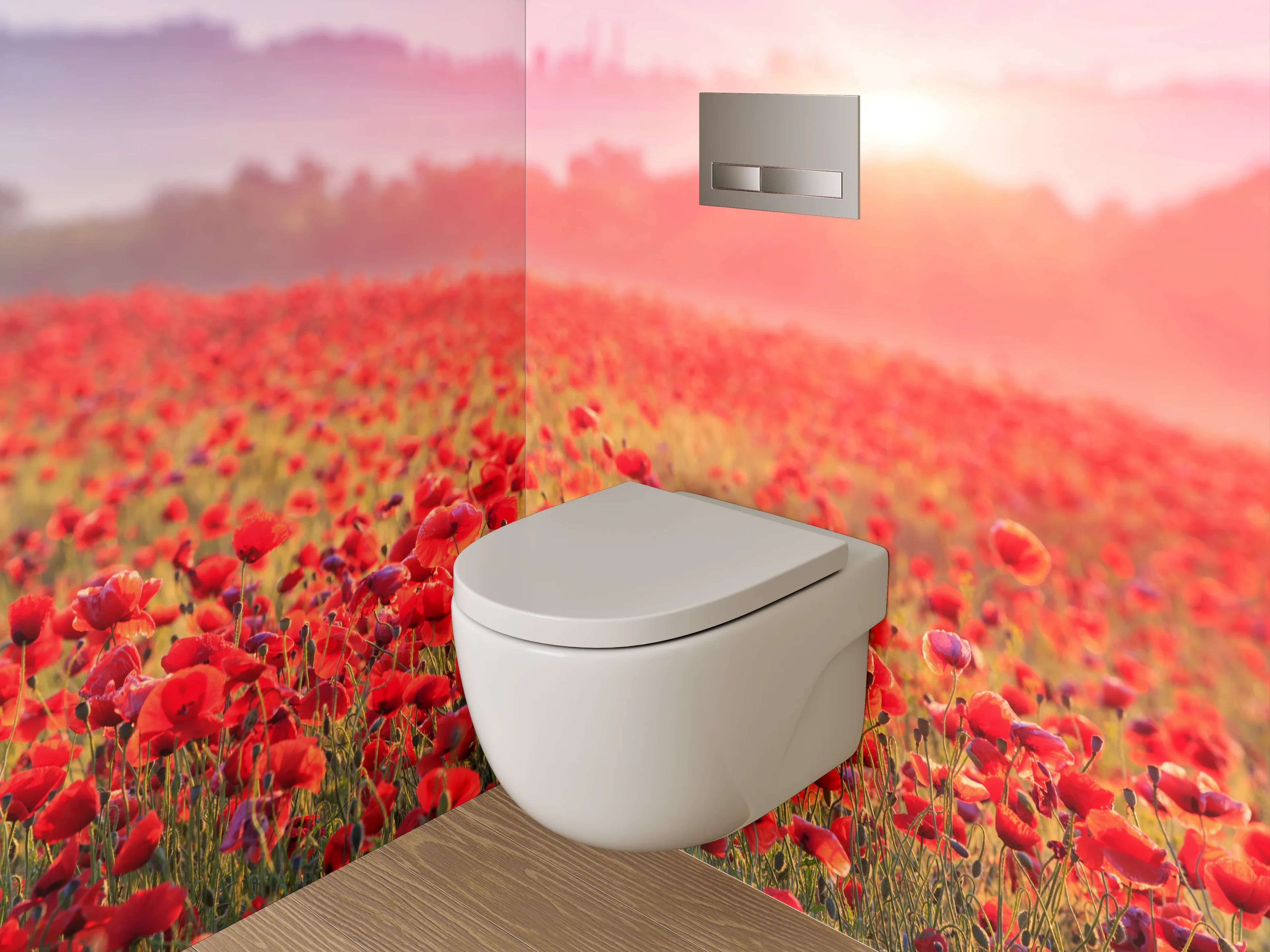 WC-Rückwand - Mohnblumenfeld im Sonnenaufgang